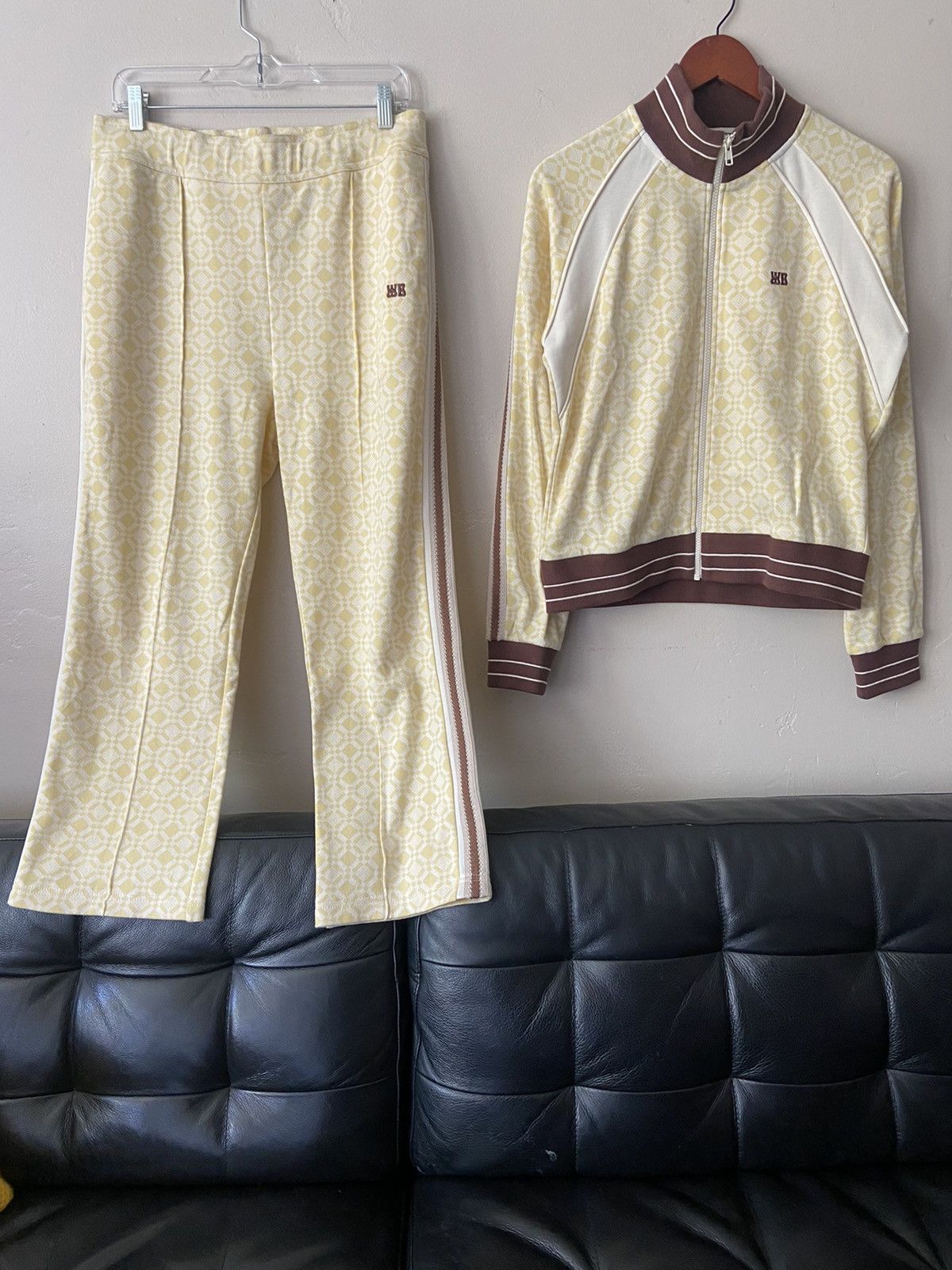 image of Wales Bonner Jacquard Knit Track Suit High Neck Embroidered Logo in White/Yellow, Women's (Size Lar