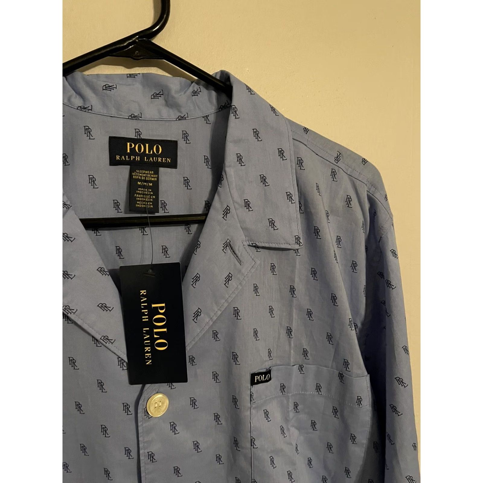 Polo Ralph Lauren VINTAGE Polo Ralph Lauren Light Blue Monogram PRL Pajama Sleepwear Shirt M Mens Pajama Top 100% Cotton with Chest Pocket New Size US M / EU 48-50 / 2 - 2 Thumbnail