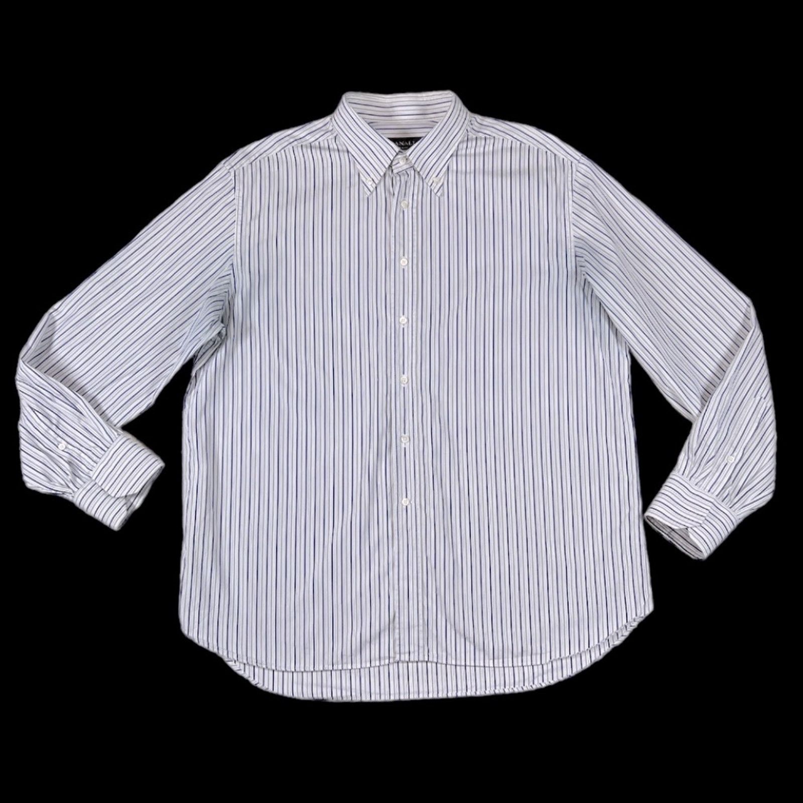 Canali Canali Dress Shirt in White/Blue | Size 44 Size US L / EU 52-54 / 3 - 1 Thumbnail