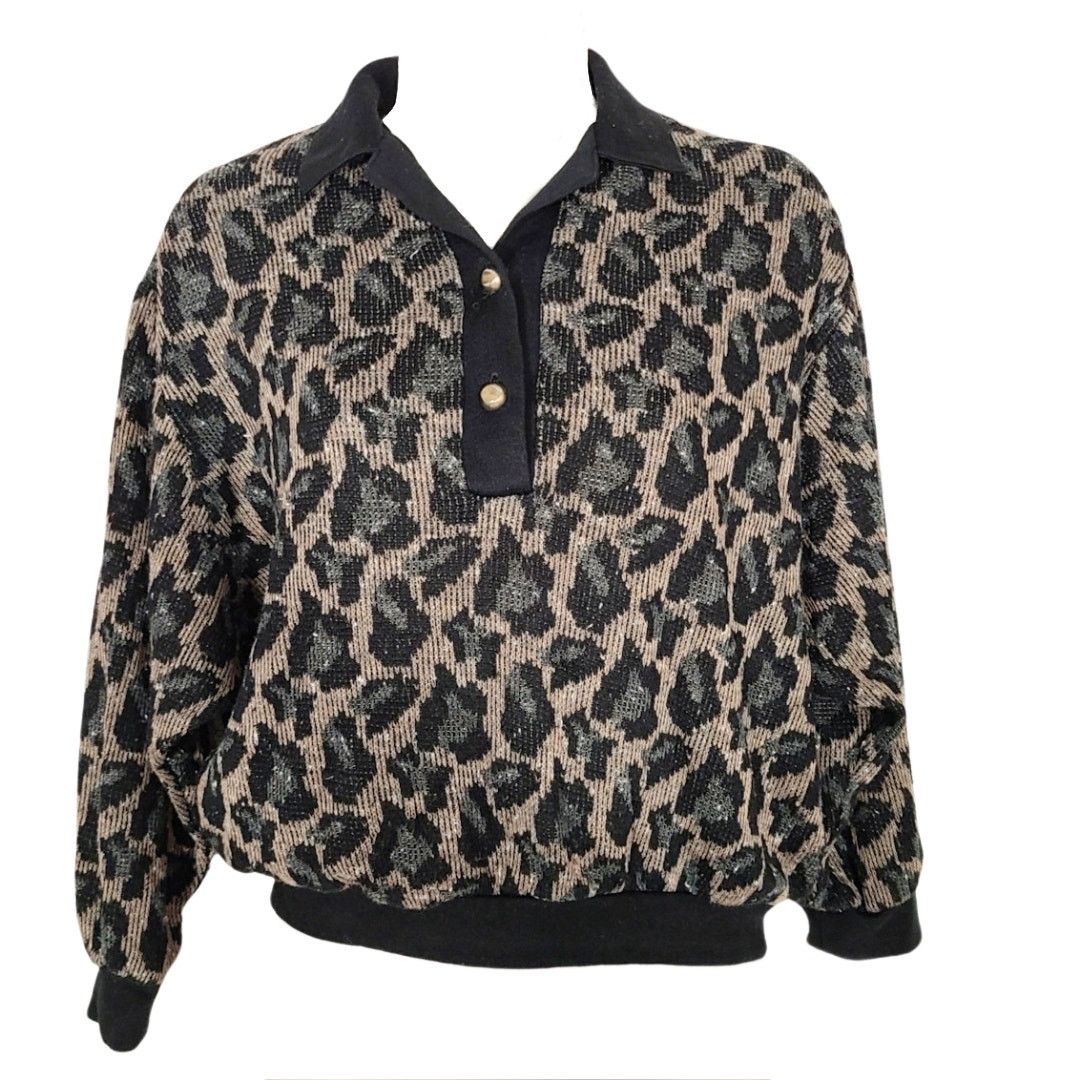 GRAFF Vintage 90s Graff Leopard print oversized cardigan small Size S / US 4 / IT 40 - 1 Thumbnail