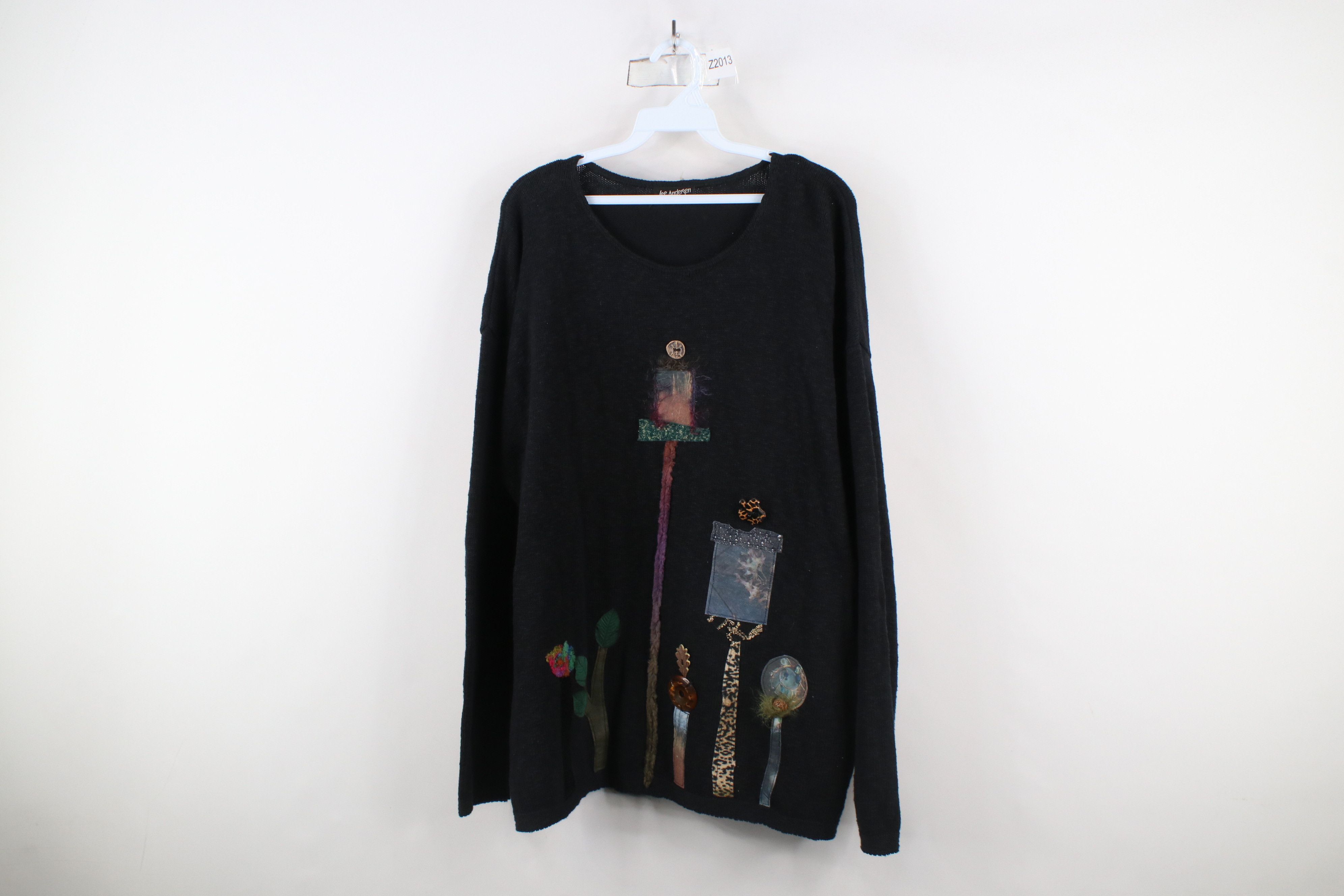 Vintage Vintage 90s Lagenlook Art Tree Birdhouse Knit Sweater Black Size XXL / US 16-18 / IT 52-54 - 1 Thumbnail
