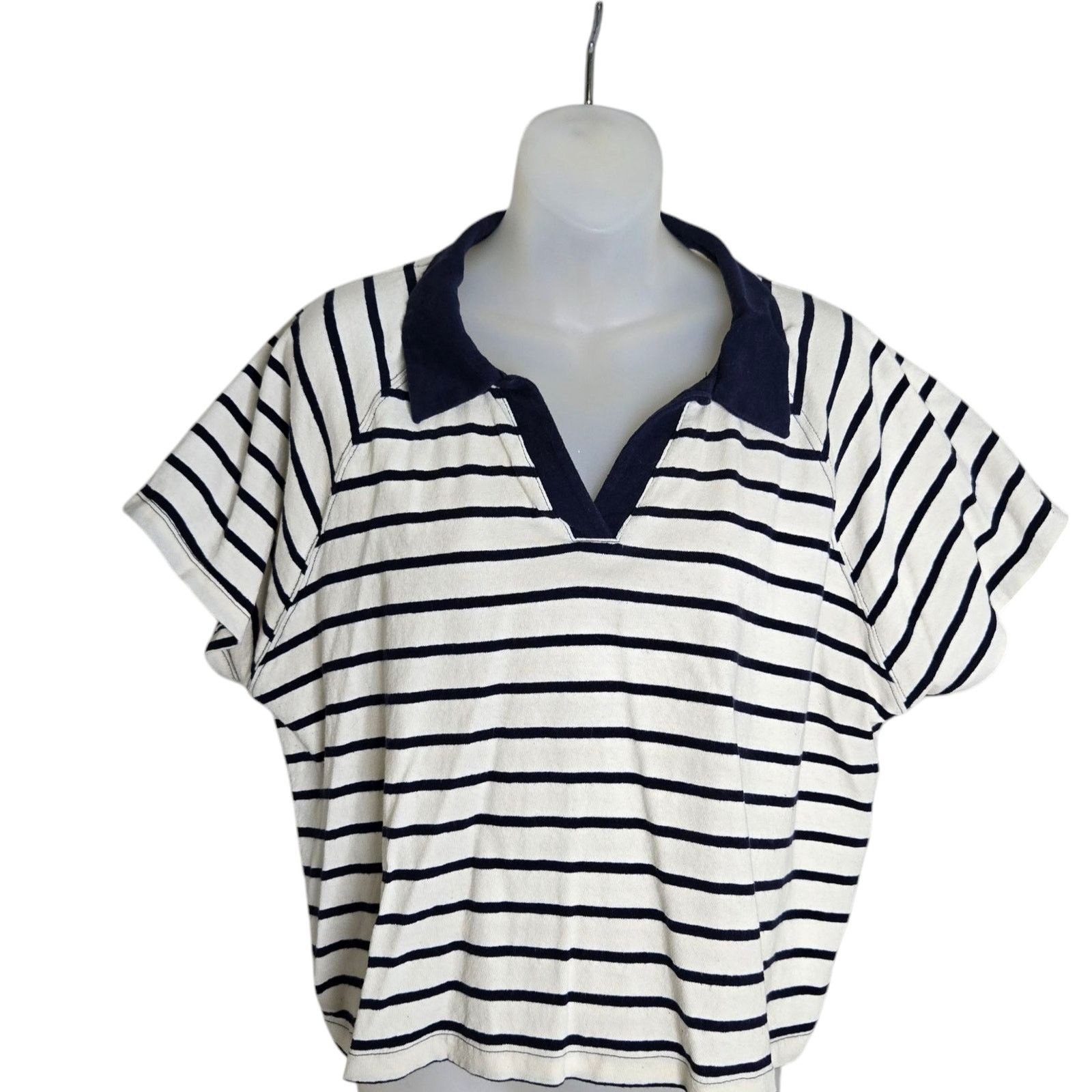 Madewell Madewell Womens Boxy Polo Tee XL Underhill Stripe V Neck Size XL / US 12-14 / IT 48-50 - 4 Thumbnail