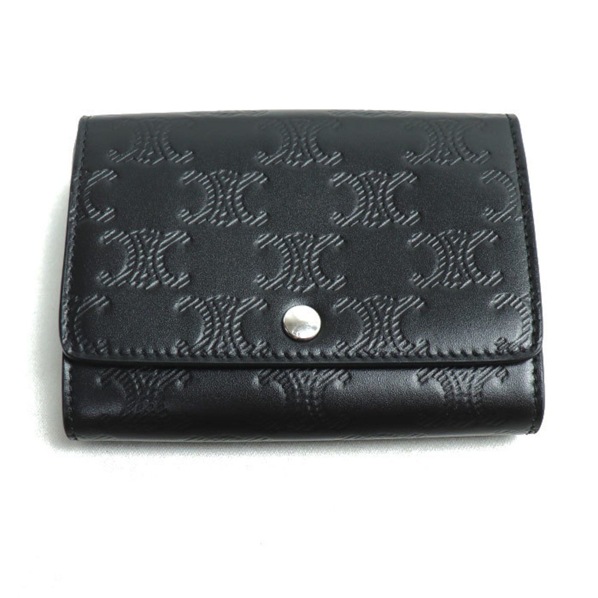 Celine CELINE Triomphe Embossed Card Holder, Black, 10M243FQD.38SI, Unisex Size ONE SIZE - 1 Thumbnail