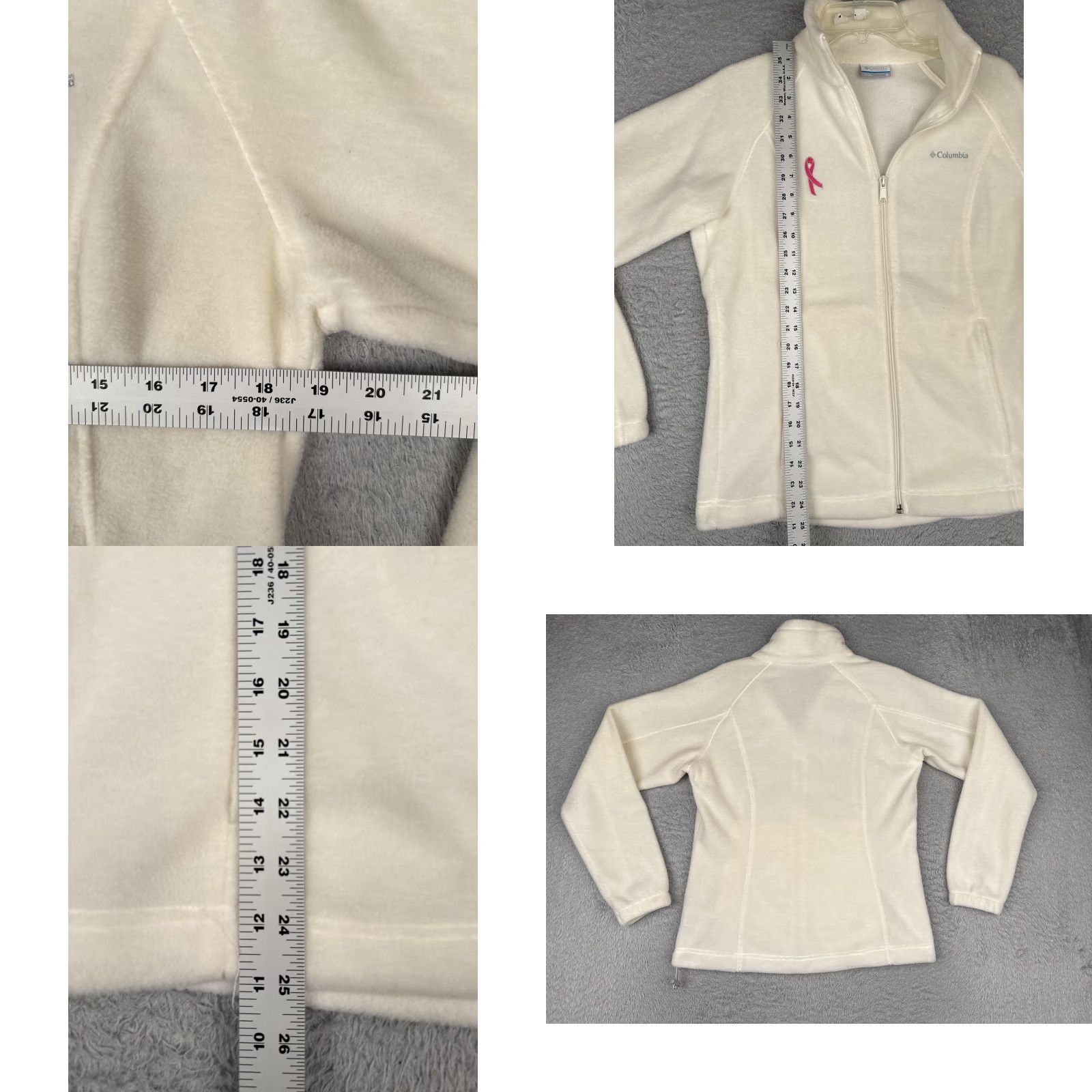 Pinko Columbia Jacket Womens Medium White Fleece Full Zip Outdoor Hiking Pink Ribbon Embroidered Logo Pockets Size M / US 6-8 / IT 42-44 - 9 Thumbnail
