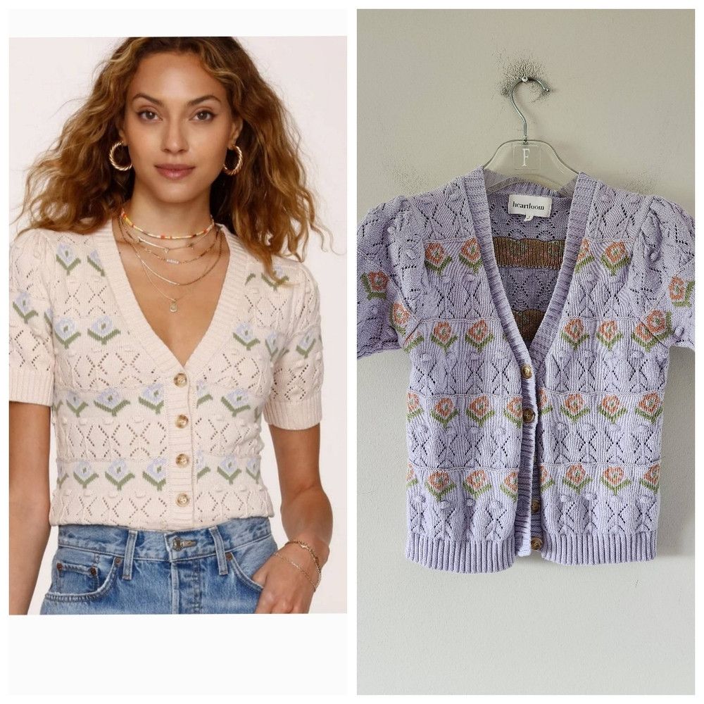 Heartloom HEARTLOOM | Deline Cotton Cardigan Short Sleeve Floral Lila Size S / US 4 / IT 40 - 1 Thumbnail
