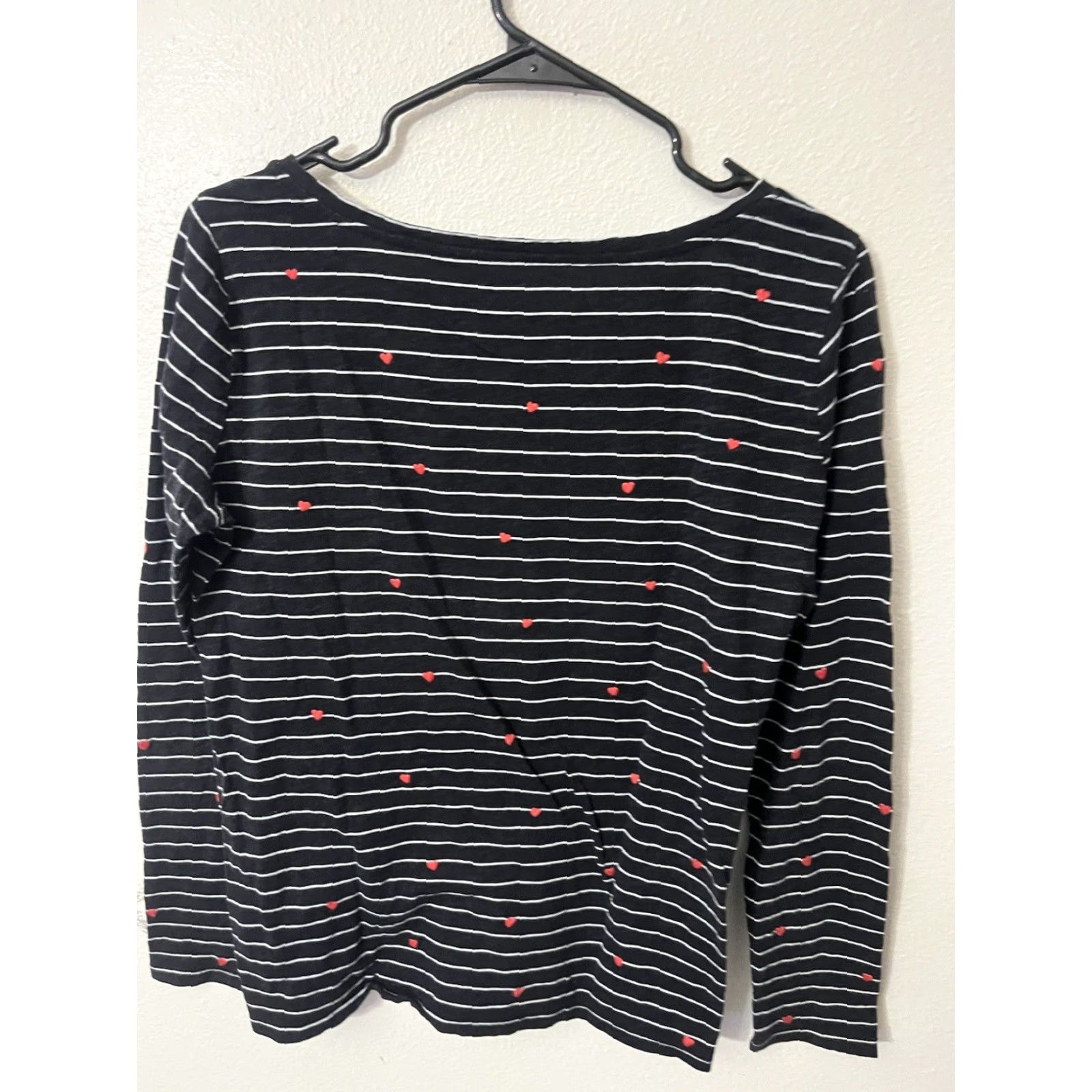 Loft VINTAGE Loft Women’s Long Sleeve Striped Pullover Blouse Size M Black Hearts Size M / US 6-8 / IT 42-44 - 3 Thumbnail