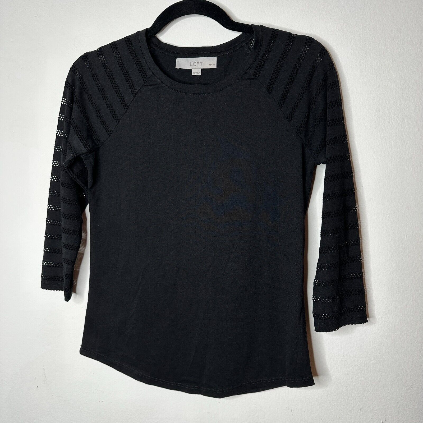 Other Ann Taylor Loft Black 3/4 Sleeve Cut-Out Stripe Shirt XXP Size XS / US 0-2 / IT 36-38 - 10 Thumbnail