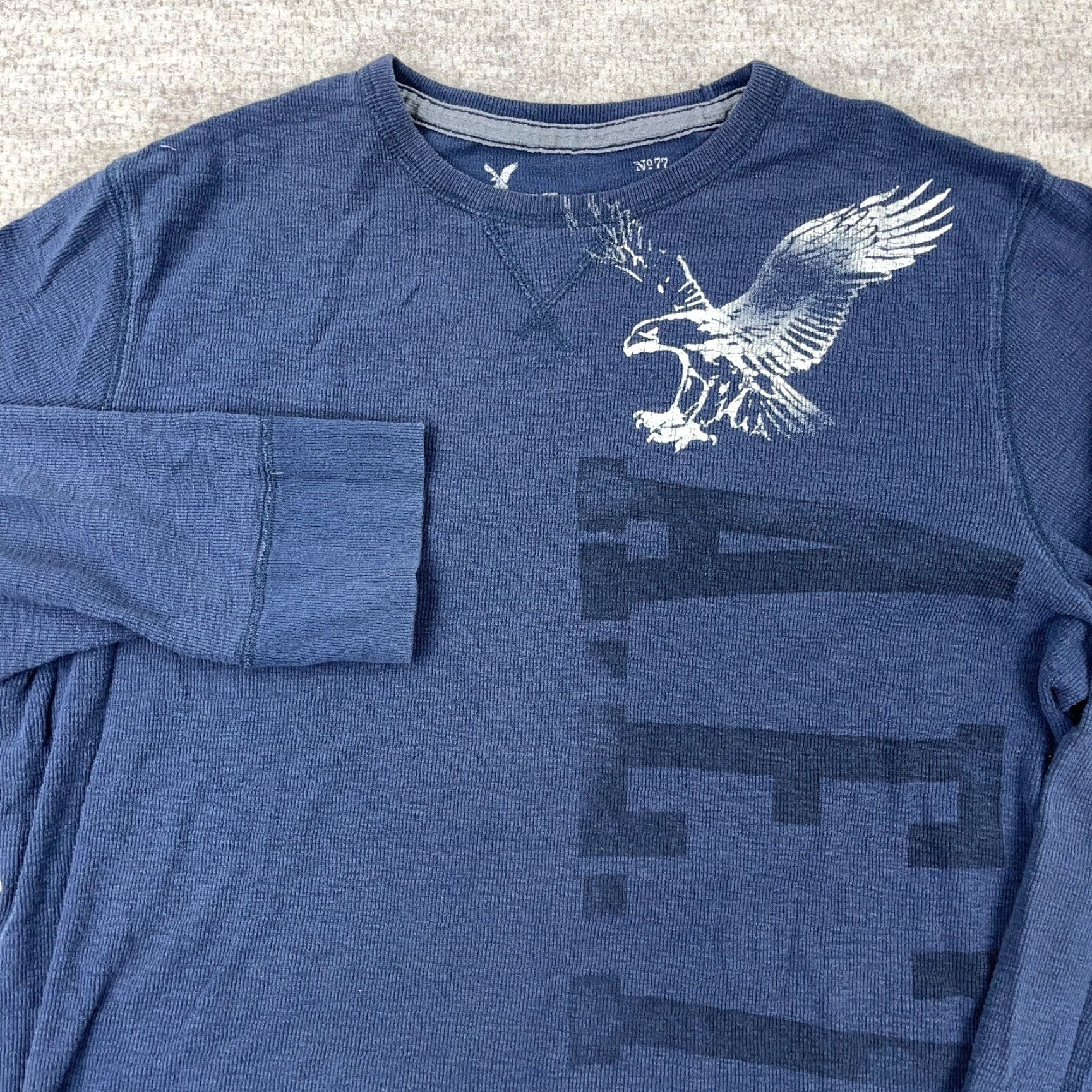 American Eagle Outfitters VINTAGE American Eagle Shirt 2XL Blue Thermal Waffle Knit Big Logo Men Size US XXL / EU 58 / 5 - 2 Thumbnail