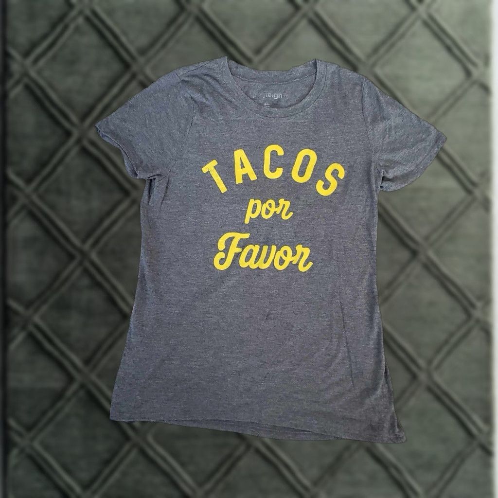 Vintage Jerry Leigh Women’s T Shirt “TACOS POR FAVOR” Gray XL/XG Short Sleeve (16/18) Regular Women T-Shirt Size XL / US 12-14 / IT 48-50 - 1 Thumbnail