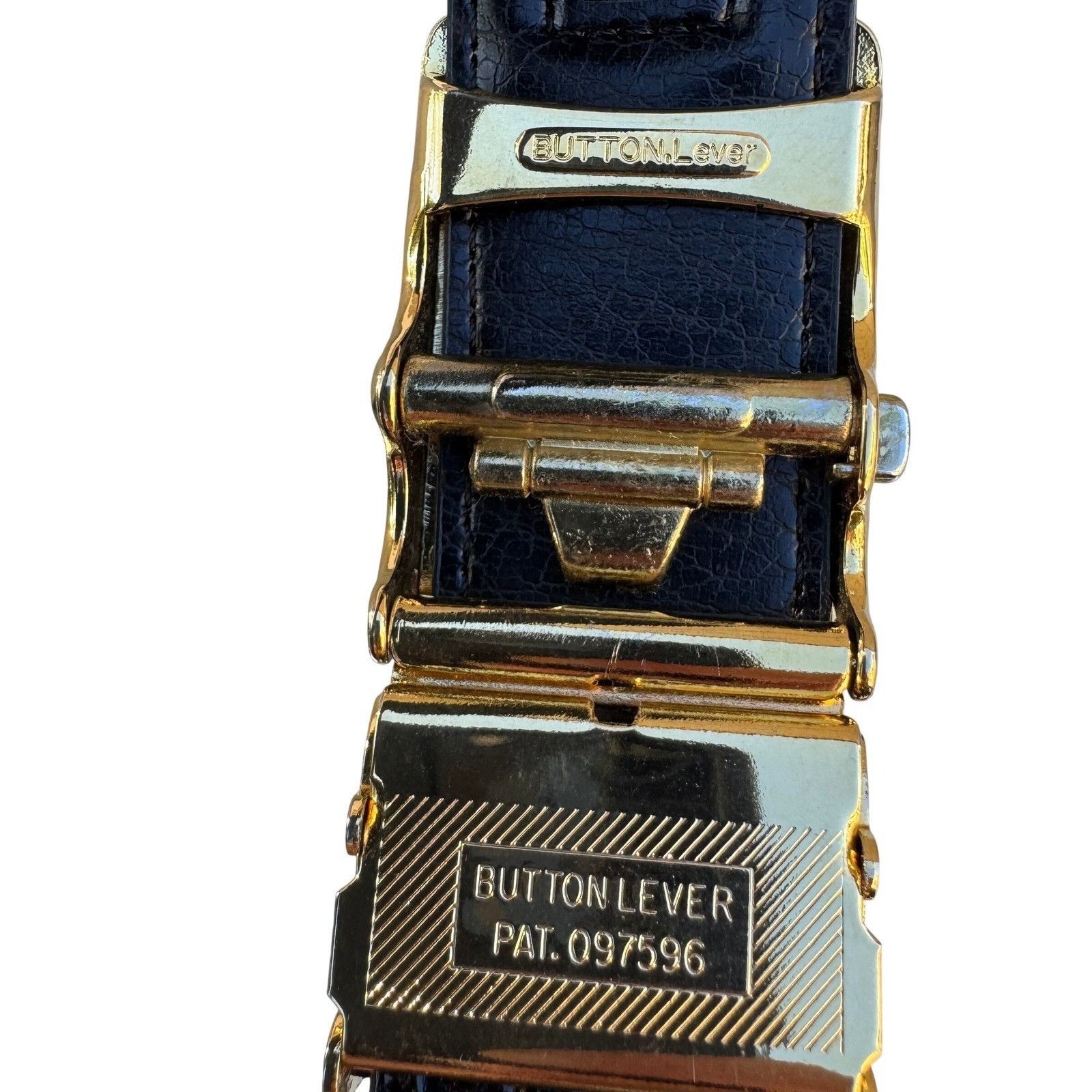 Other Flex Black Genuine Leather Belt Gold Button Lever Buckle Mad Size ONE SIZE - 2 Thumbnail