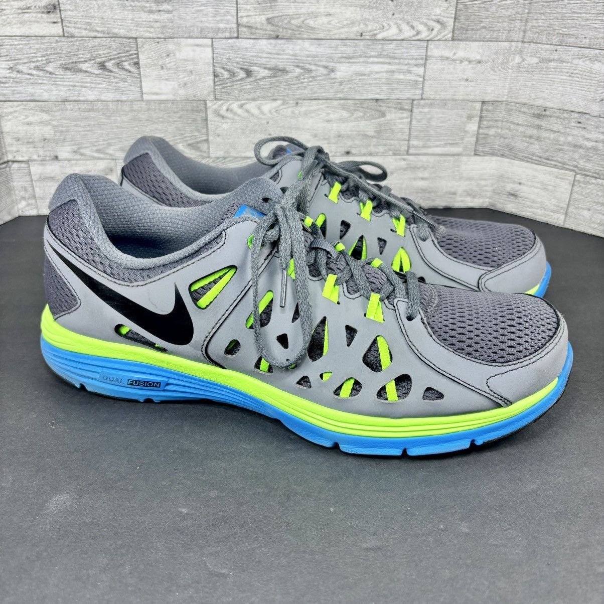 Nike Nike Dual Fusion Run 2 Grey/Lime/Blue Running Shoes Sz 13 Size US 13 / EU 46 - 4 Thumbnail