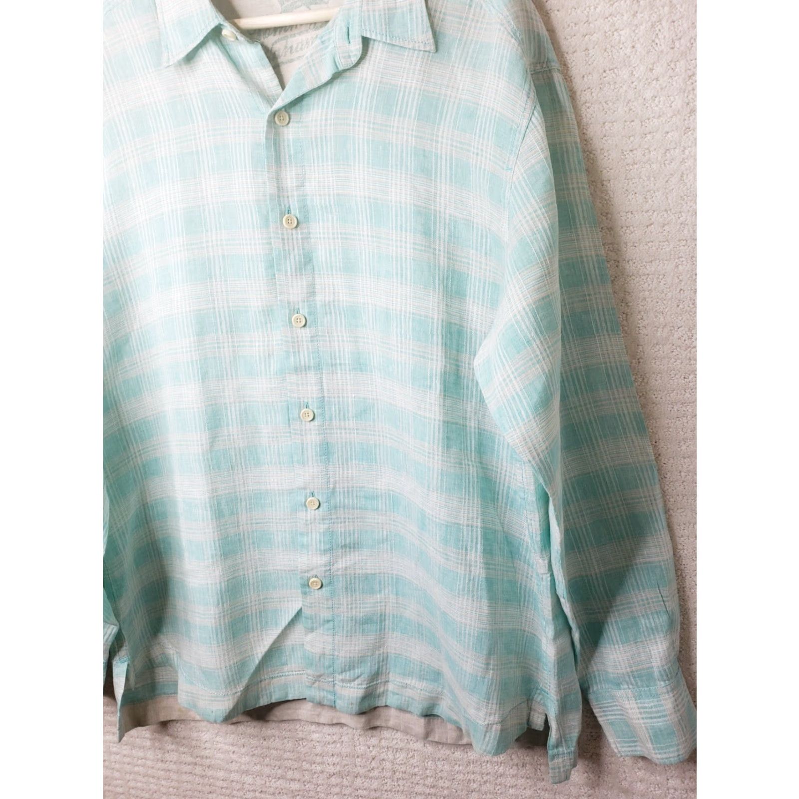 Tommy Bahama Tommy Bahama Relax Button Up Shirt XL Long Sleeve Green White Plaid 100% Linen Men’s Regular Button-Up Fashion Classic Casual Formal Size US XL / EU 56 / 4 - 3 Thumbnail