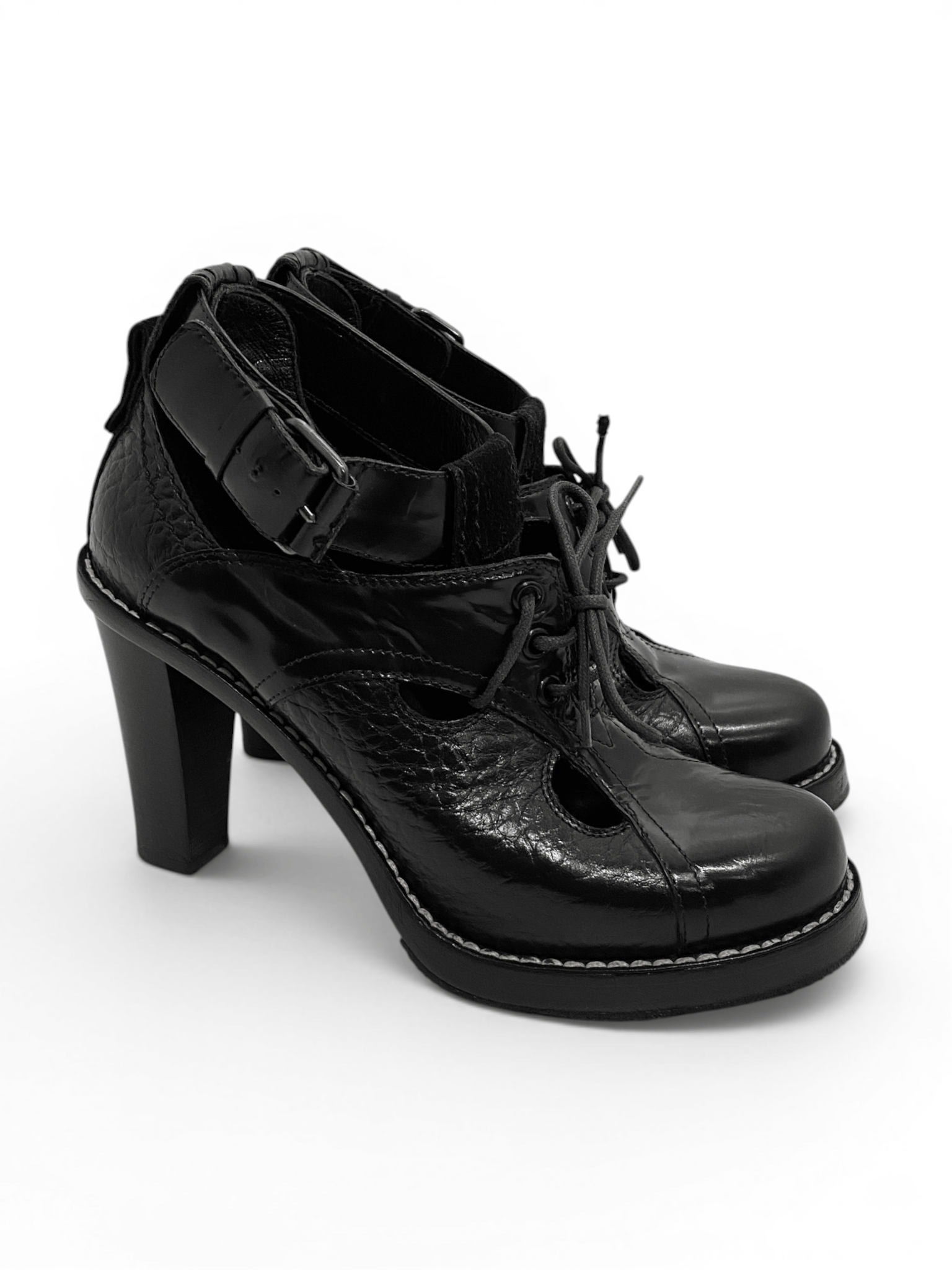 Balenciaga Balenciaga Paris Black Leather Lace Heels Boots Vintage Y2K Size US 6 / IT 36 - 2 Thumbnail