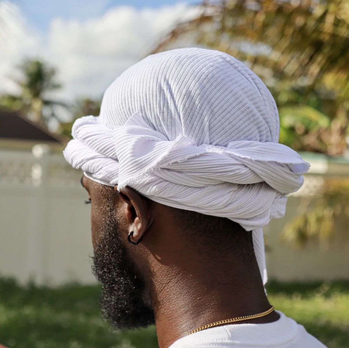 Other White Ribbed Male Halo Turban 84x20 length Size ONE SIZE - 1 Thumbnail