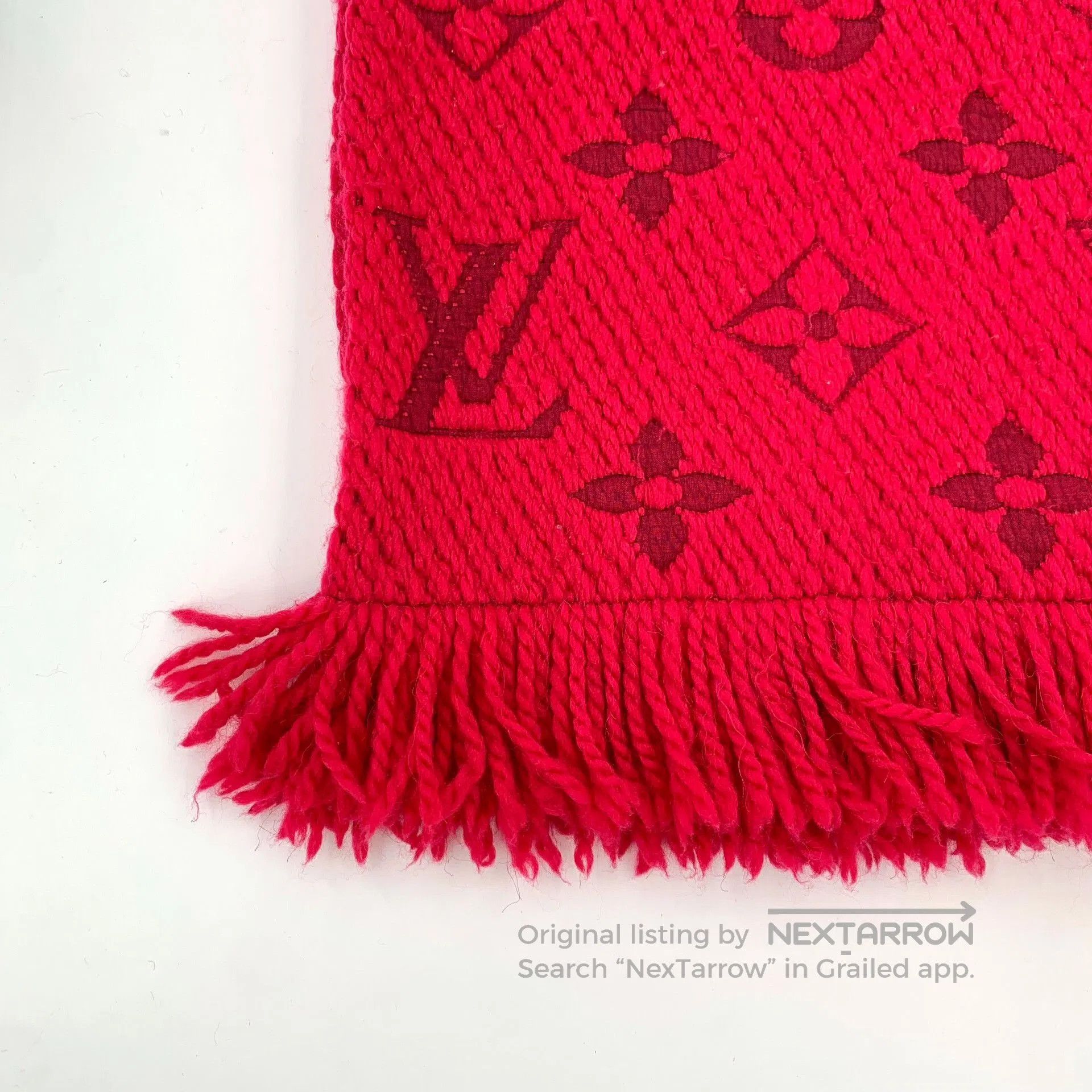 Louis Vuitton Louis Vuitton Red Logo Wool Fringed Scarf. Size ONE SIZE - 4 Thumbnail