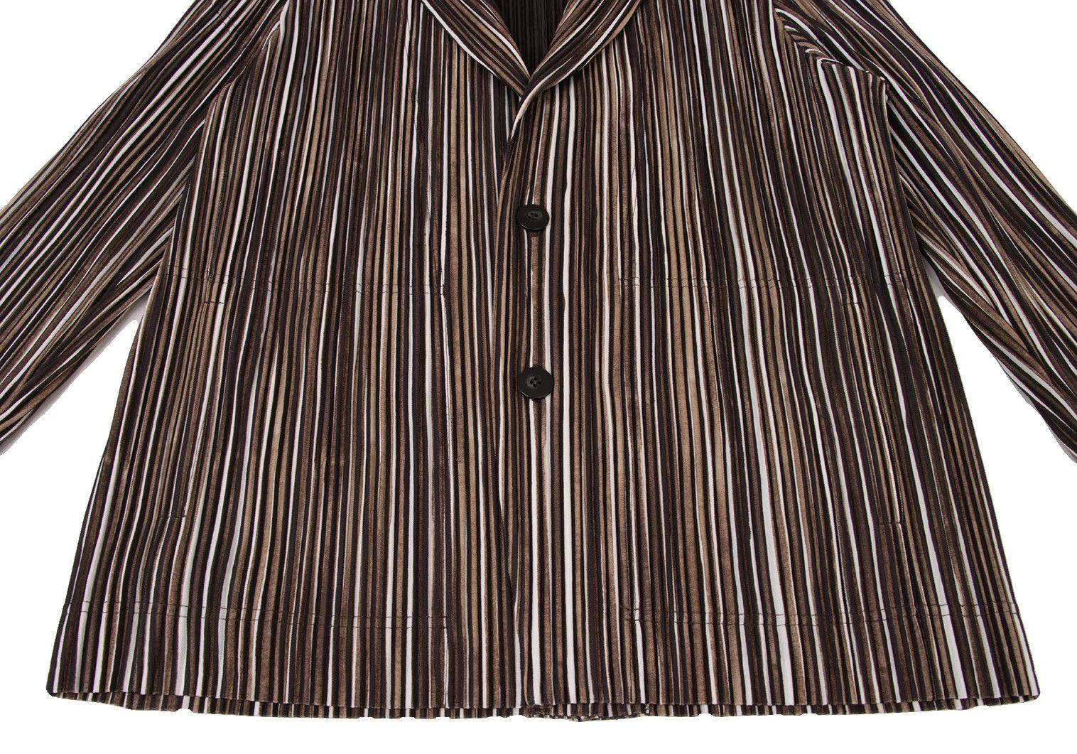 Issey Miyake Stripe Pleats 2B Jacket in Brown, White, and Black Size US S / EU 44-46 / 1 - 9 Thumbnail