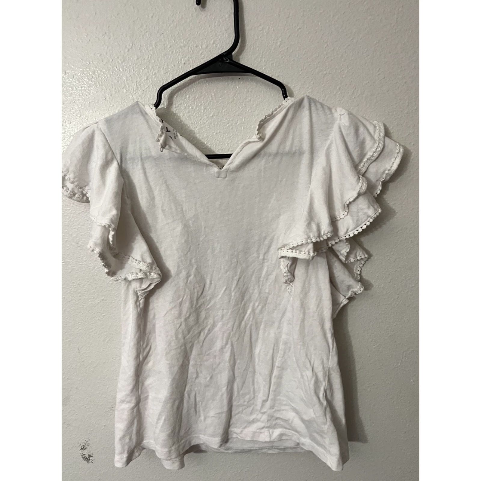 Loft LOFT Blouse Womens XS White Short Sleeve Puff Sleeve Lace Regular Fit Size XS / US 0-2 / IT 36-38 - 3 Thumbnail