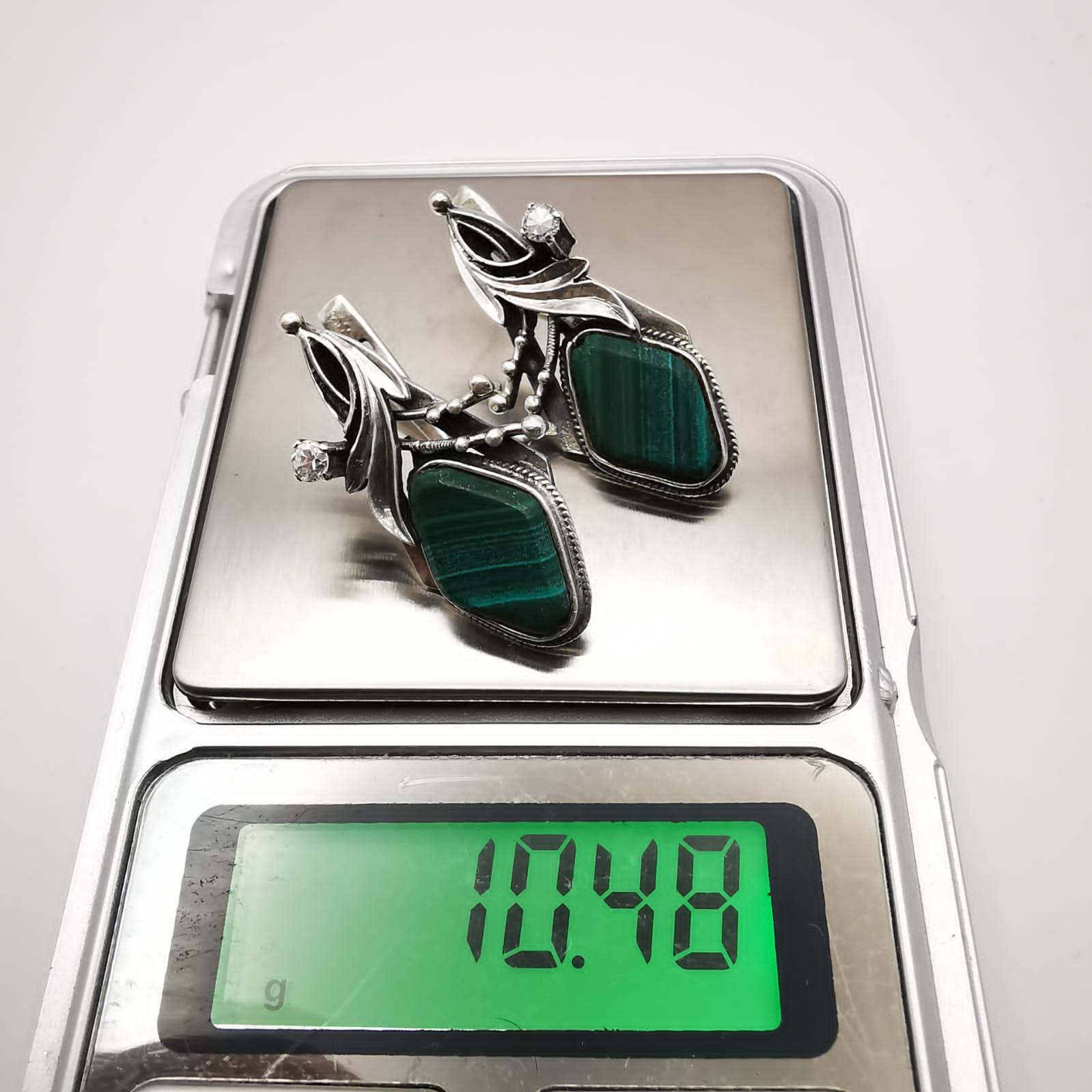 Sterling Silver Vintage Jewelry Earrings,925 Sterling Silver,Malachite,Crys Size ONE SIZE - 5 Thumbnail