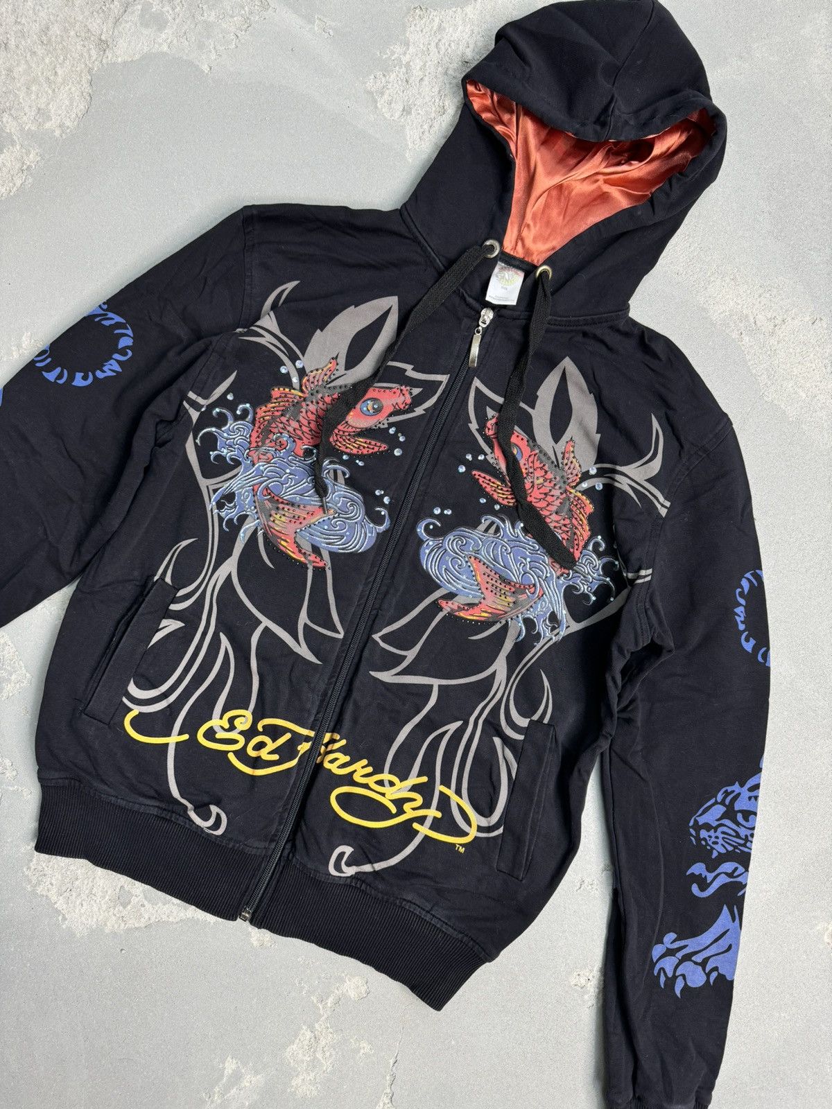 Christian Audigier Ed Hardy Vintage Zip Hoodie Fish Fullover Print Rhinestones Size S / US 4 / IT 40 - 3 Thumbnail
