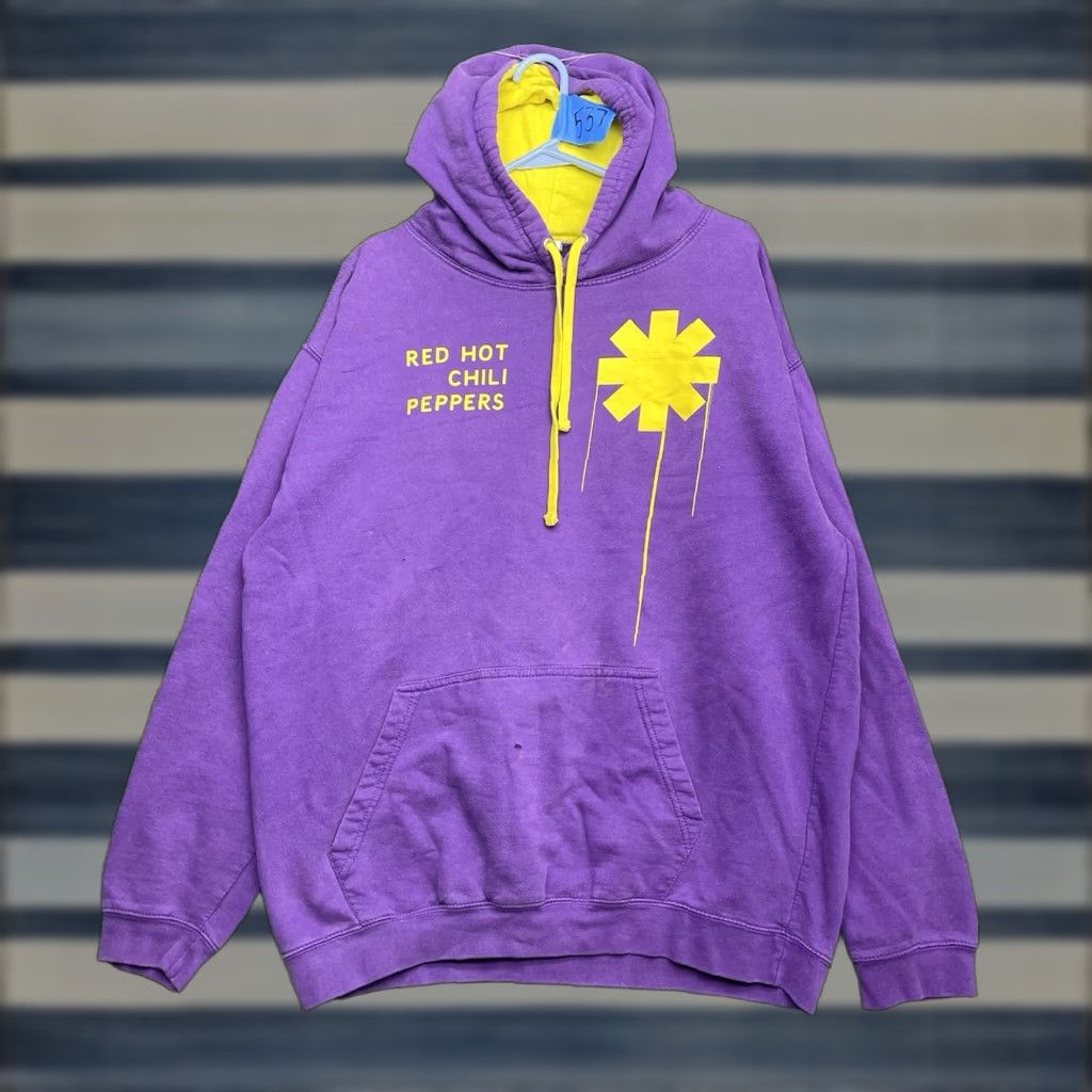 VINTAGE Red Hot Chili Peppers Hoodie Mens XL Purple Graphic Band Hooded Sweatshirt Classic Rock