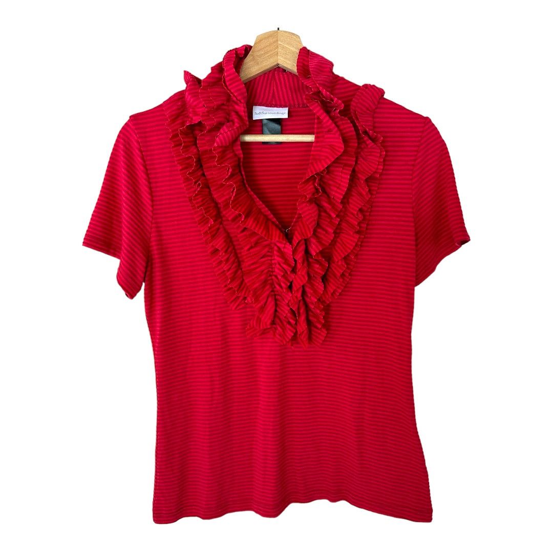 Other Soft Surroundings Ruffle V Neck Striped T Shirt Top S Small Size S / US 4 / IT 40 - 1 Thumbnail