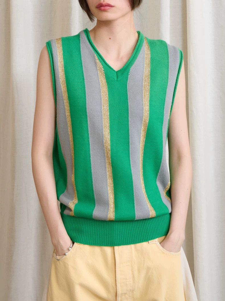 Comme des Garcons Comme Des Garcons Green sleeveless sweater with gold and s Size S / US 4 / IT 40 - 1 Thumbnail