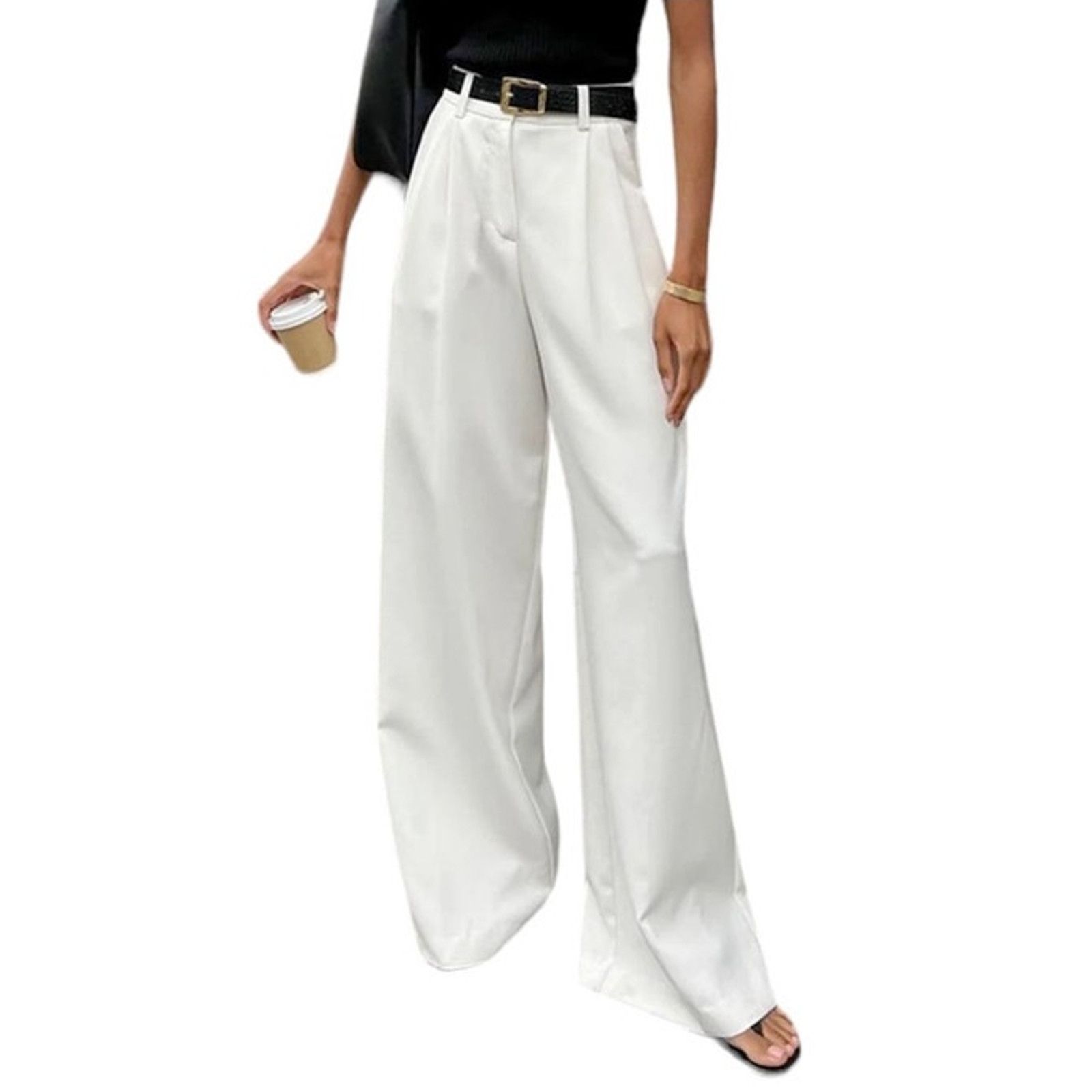 Other Commense White Wide Leg Pocketed High Waist Formal Pants Size 27" / US 4 / IT 40 - 1 Thumbnail