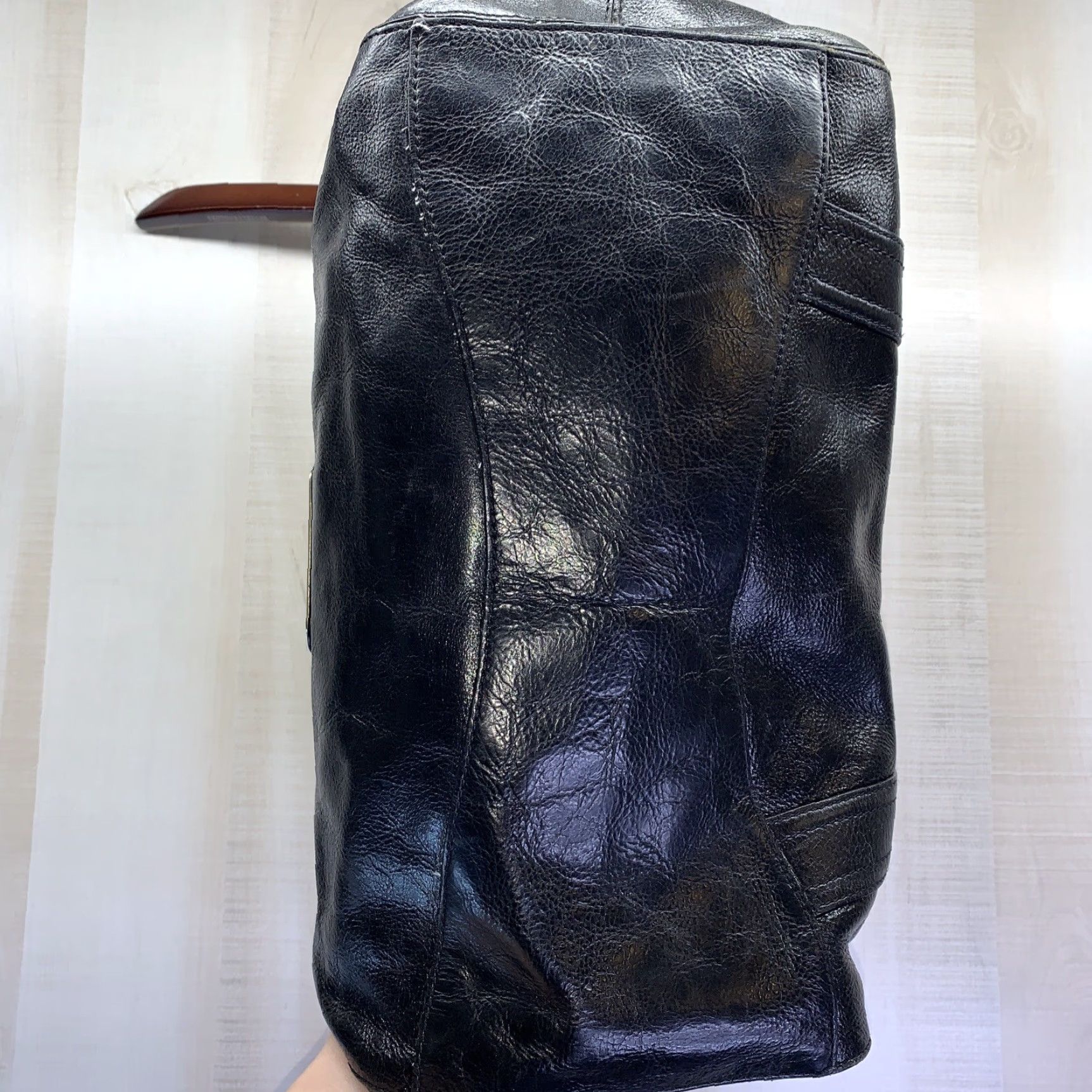 Cole Haan VINTAGE Cole Haan Distressed Black Leather Large Shoulder Handbag 1990s Size ONE SIZE - 3 Thumbnail