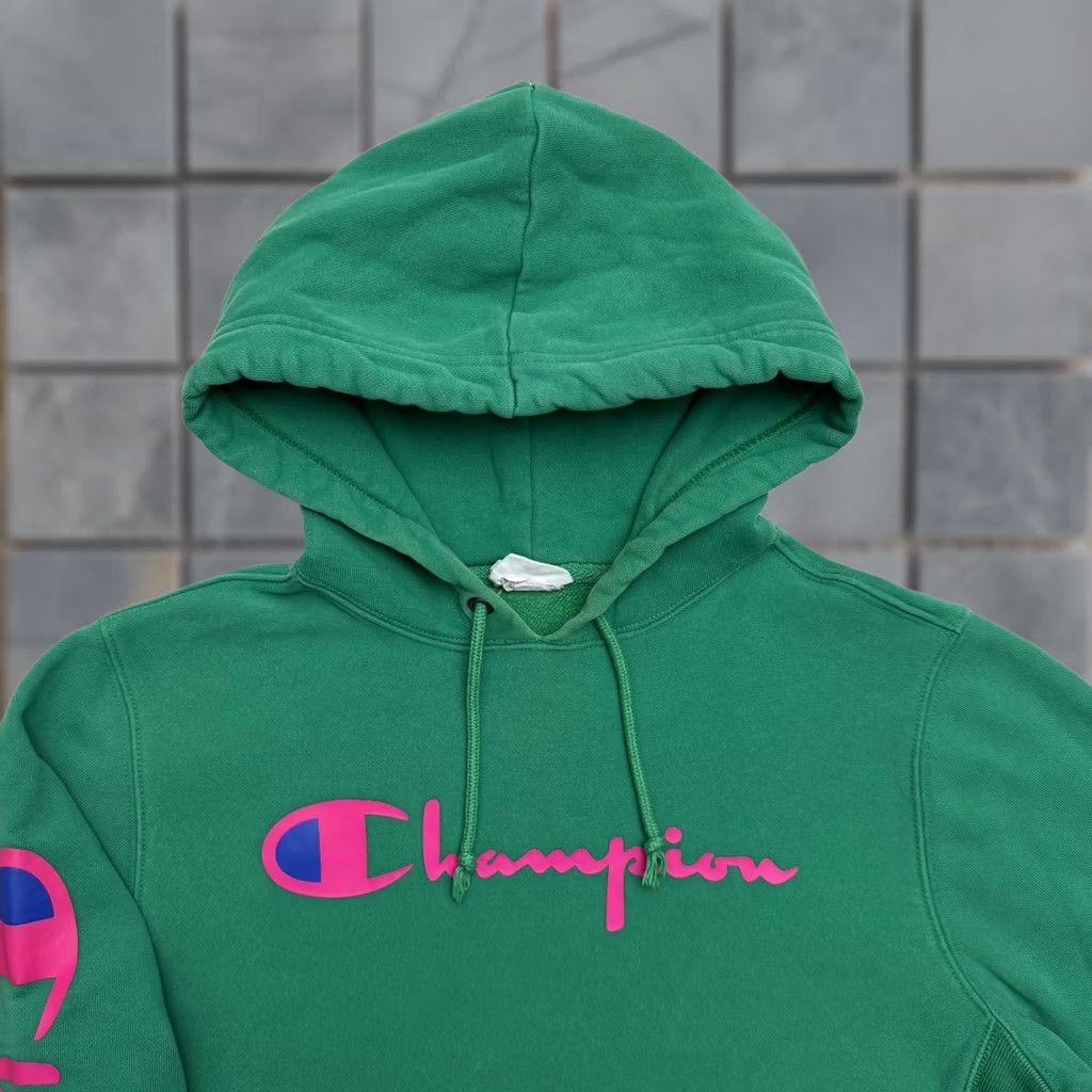 Champion Champion Hoodie Mens Medium Green Logo Pullover Reverse Weave Sweatshirt Graphic Print Pockets Size US M / EU 48-50 / 2 - 1 Thumbnail