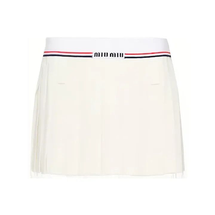 Miu Miu Miu Miu Letter Striped Pleated Mini Skirt 0079 Size 40" / US 18 - 1 Thumbnail