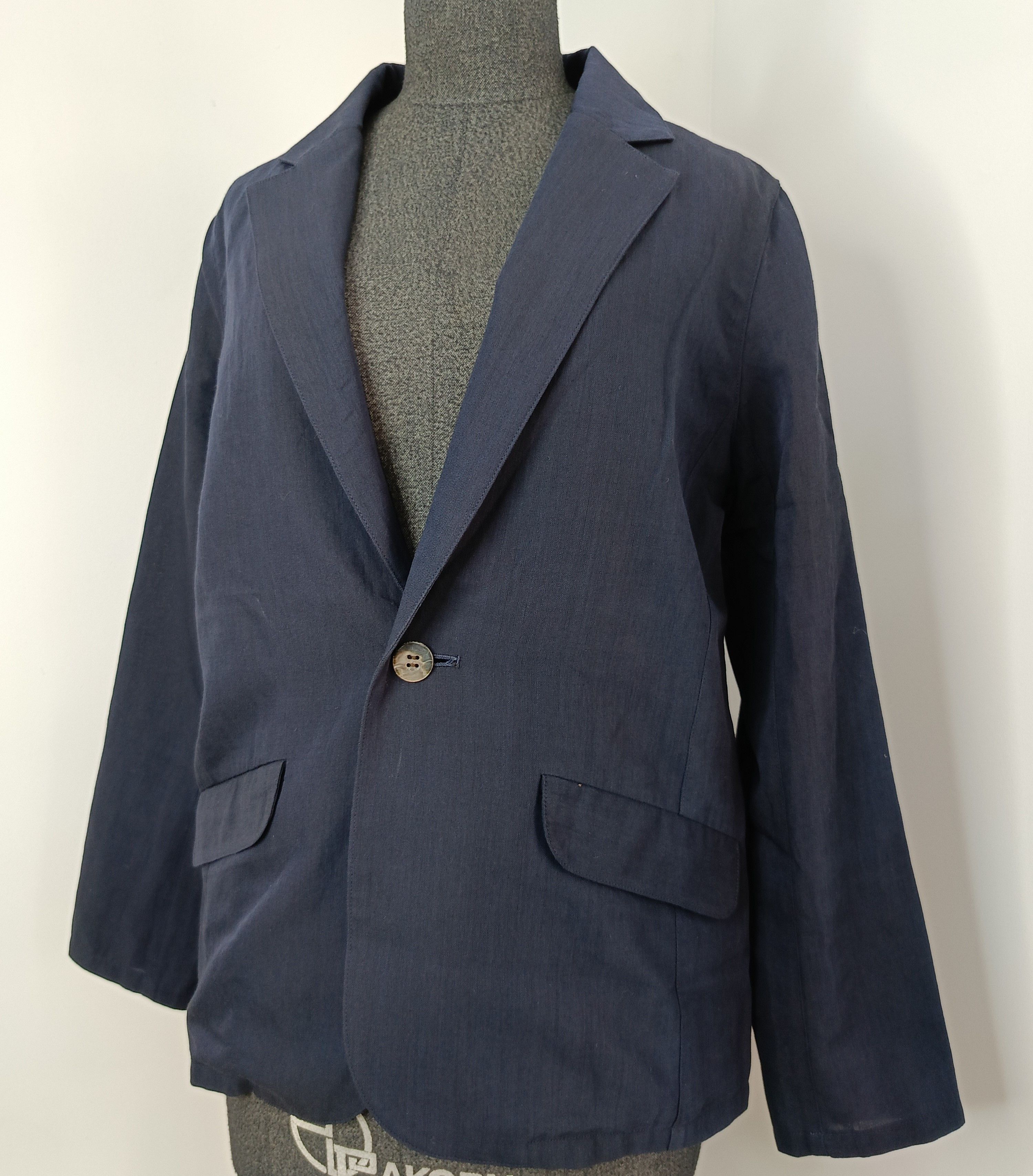 image of Plantation By Issey Miyake Japan Indigo Linen Wool Blazer in Navy Blue, Women's (Size Medium)