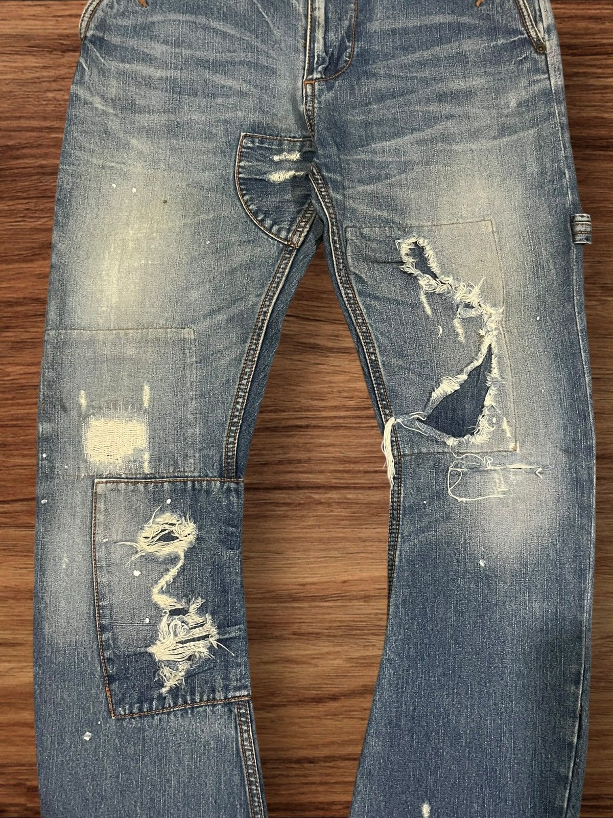 If Six Was Nine × Japanese Brand × Le Grande Bleu (L.G.B.) Burnout Social Sculpture Damaged Carpenter Cracked Leg Jeans Size US 30 / EU 46 - 9 Thumbnail