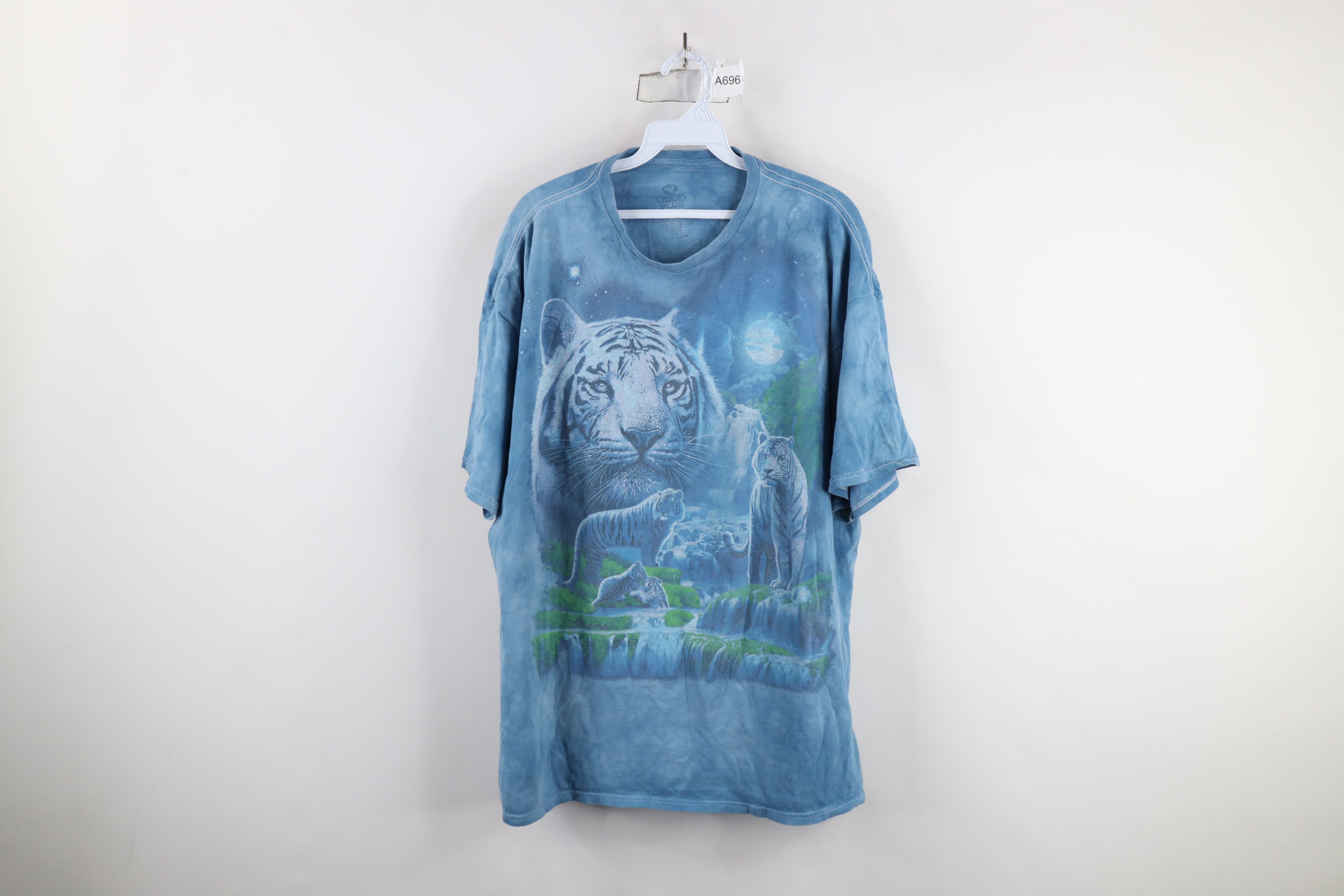 Vintage Y2K Liquid Blue Tiger Acid Wash Short Sleeve T-Shirt