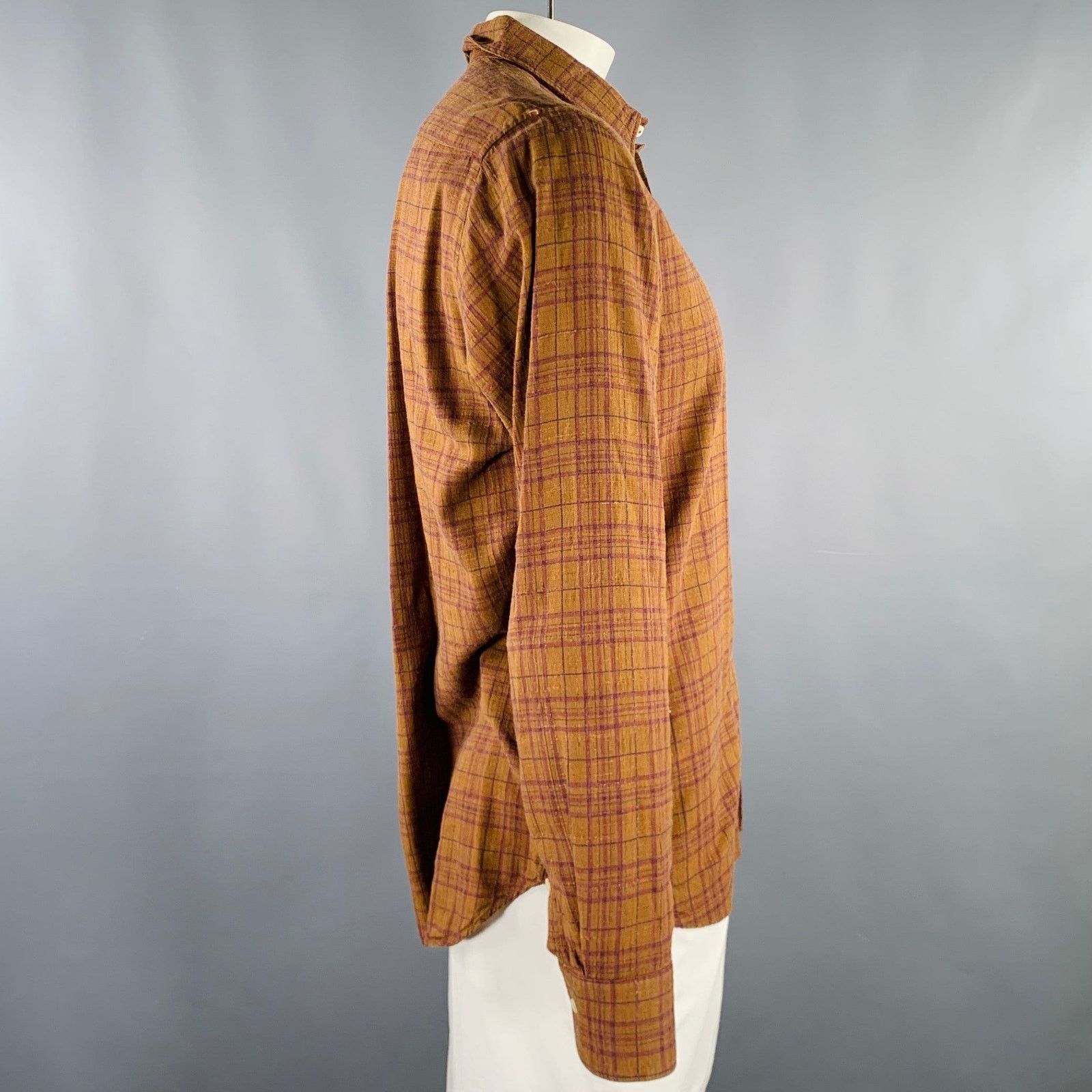 Bevilacqua Brown Purple Checkered Cotton Blend Long Sleeve Shirt Size US XL / EU 56 / 4 - 2 Thumbnail