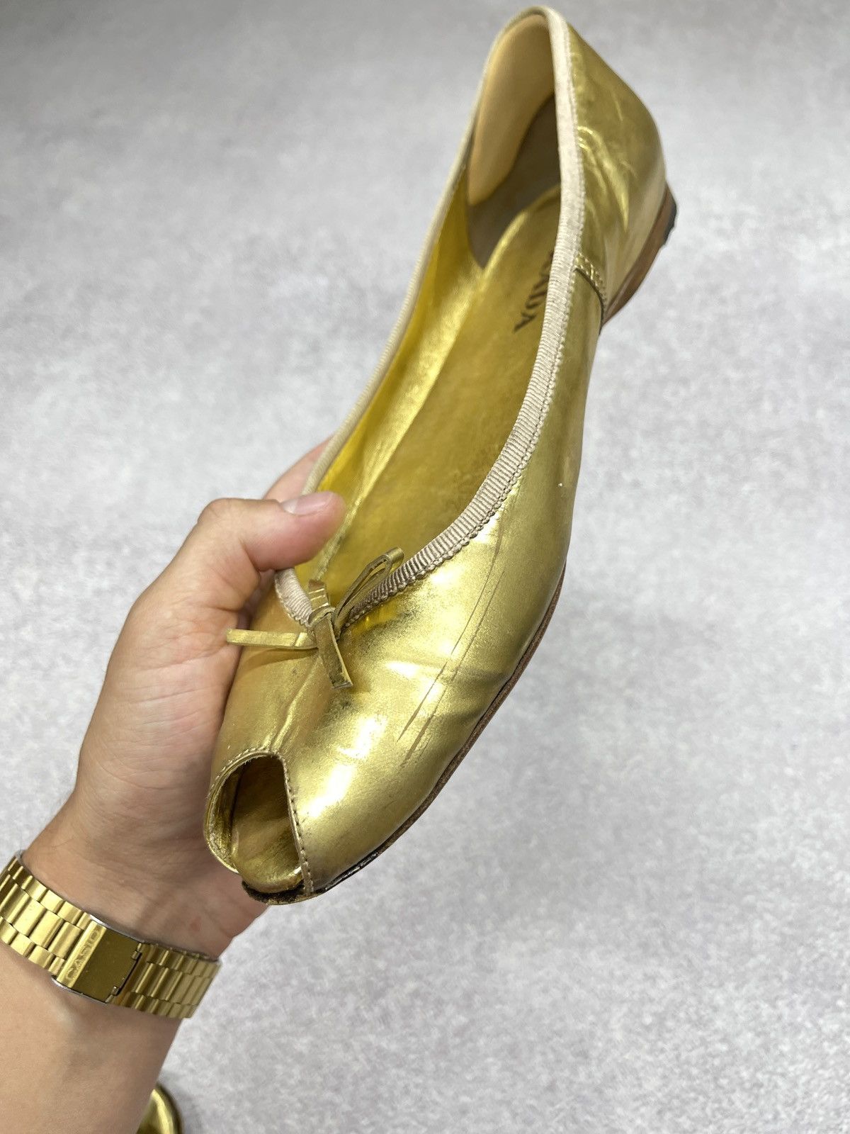 Prada Vintage Leather Prada Ballet Flats Shoes Gold Retro Luxury Size US 8.5 / IT 38.5 - 8 Thumbnail