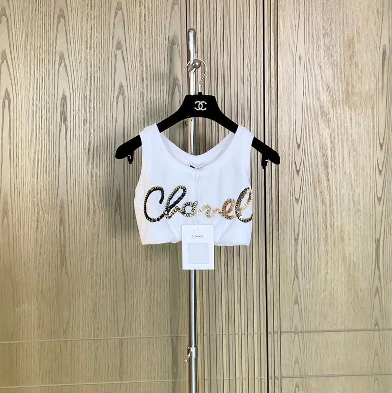 Chanel Chanel White Cropped Lettered Shirt 0089 Size S / US 4 / IT 40 - 1 Thumbnail