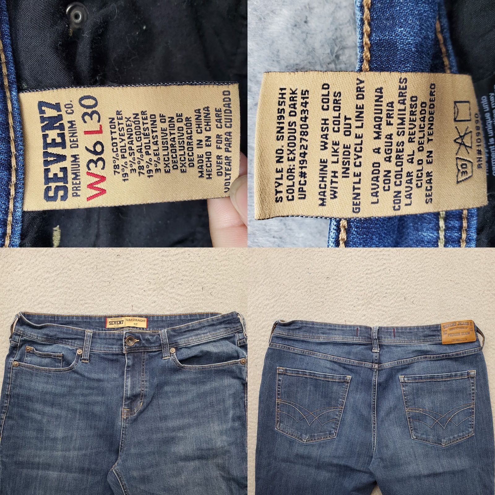 Vintage Seven7 Jeans Mens 36x30 Blue Premium Denim Stretch Slim Straight Fit Medium Wash Jeans Size US 36 / EU 52 - 8 Thumbnail