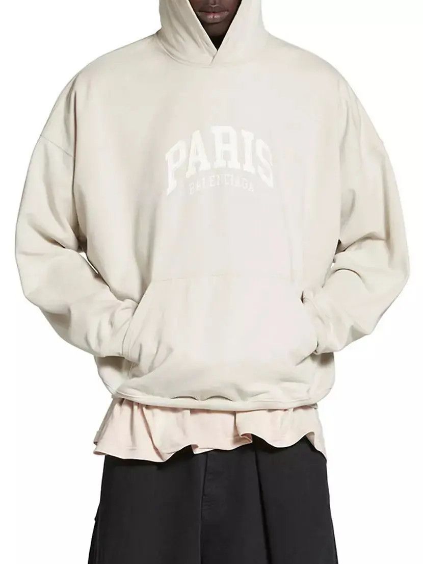 Balenciaga o1la1rc1a1024 Cities Paris Hoodie Oversized in Light Beige Size US XXL / EU 58 / 5 - 1 Thumbnail