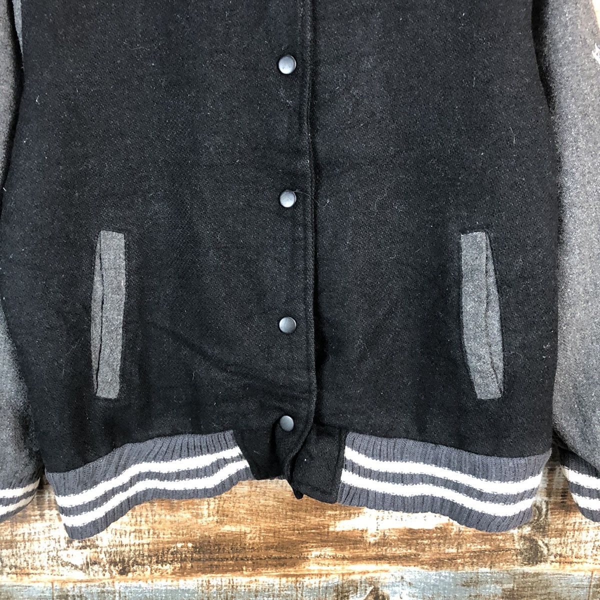 Japanese Brand Bon Maren Black Bombers varsity Jacket #A1759 Size M / US 6-8 / IT 42-44 - 6 Thumbnail