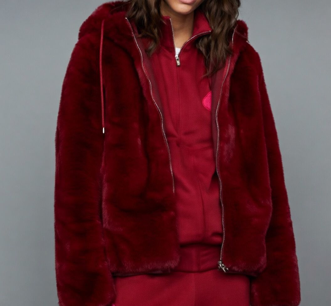 Maje MAJE Burgundy Faux Fur Jacket Size EU 36 Size S / US 4 / IT 40 - 1 Thumbnail
