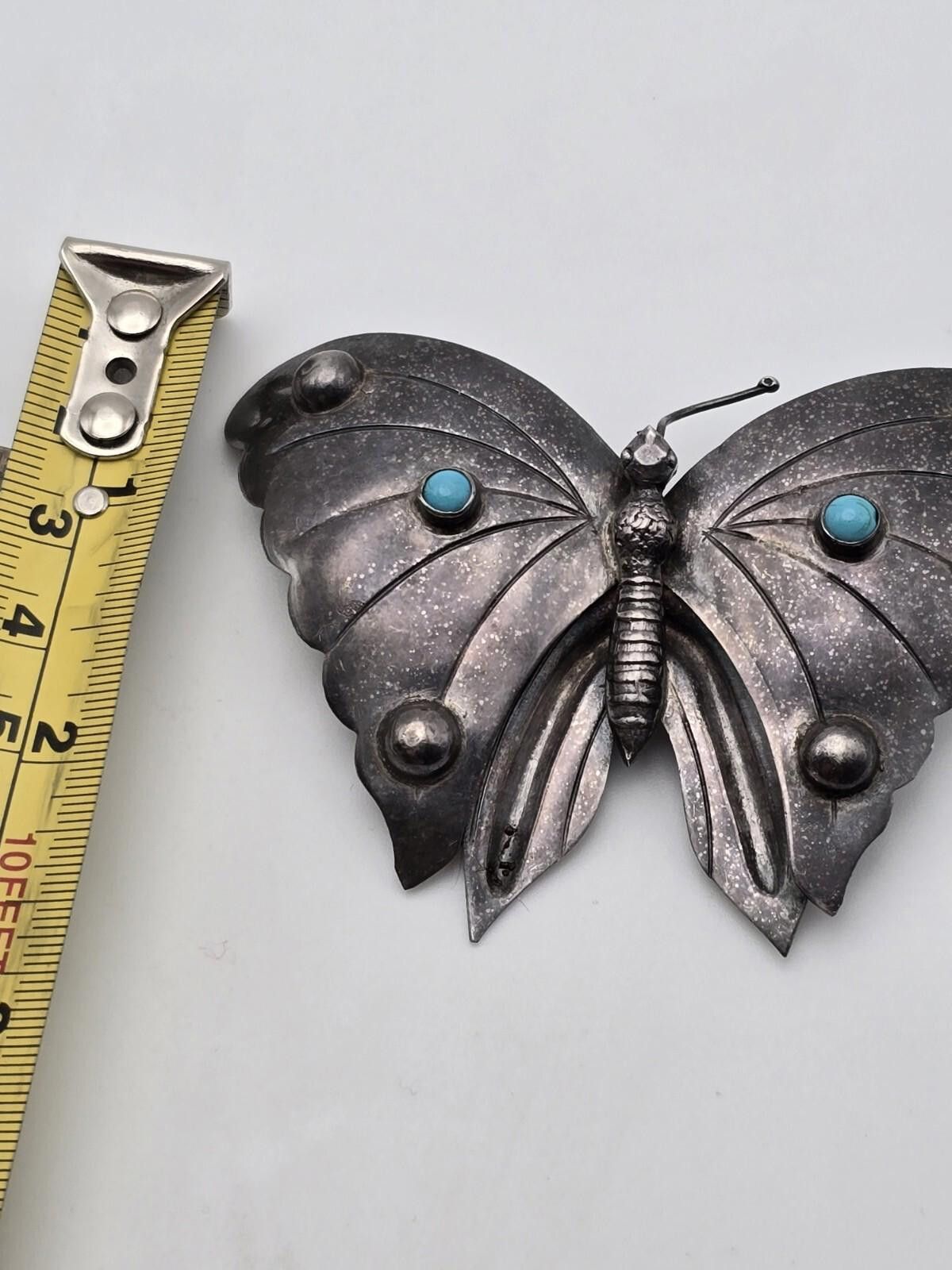 The Unbranded Brand Stunning antique vtg. Mexico sterling 925 turquoise brooch Size ONE SIZE - 4 Thumbnail
