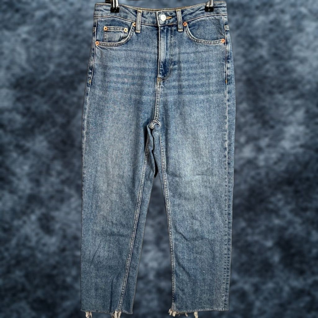 Topshop VINTAGE Topshop Moto High-Waisted Straight Leg Jeans 26 Blue Denim Frayed Hem Womens Size 26" / US 2 / IT 38 - 1 Thumbnail