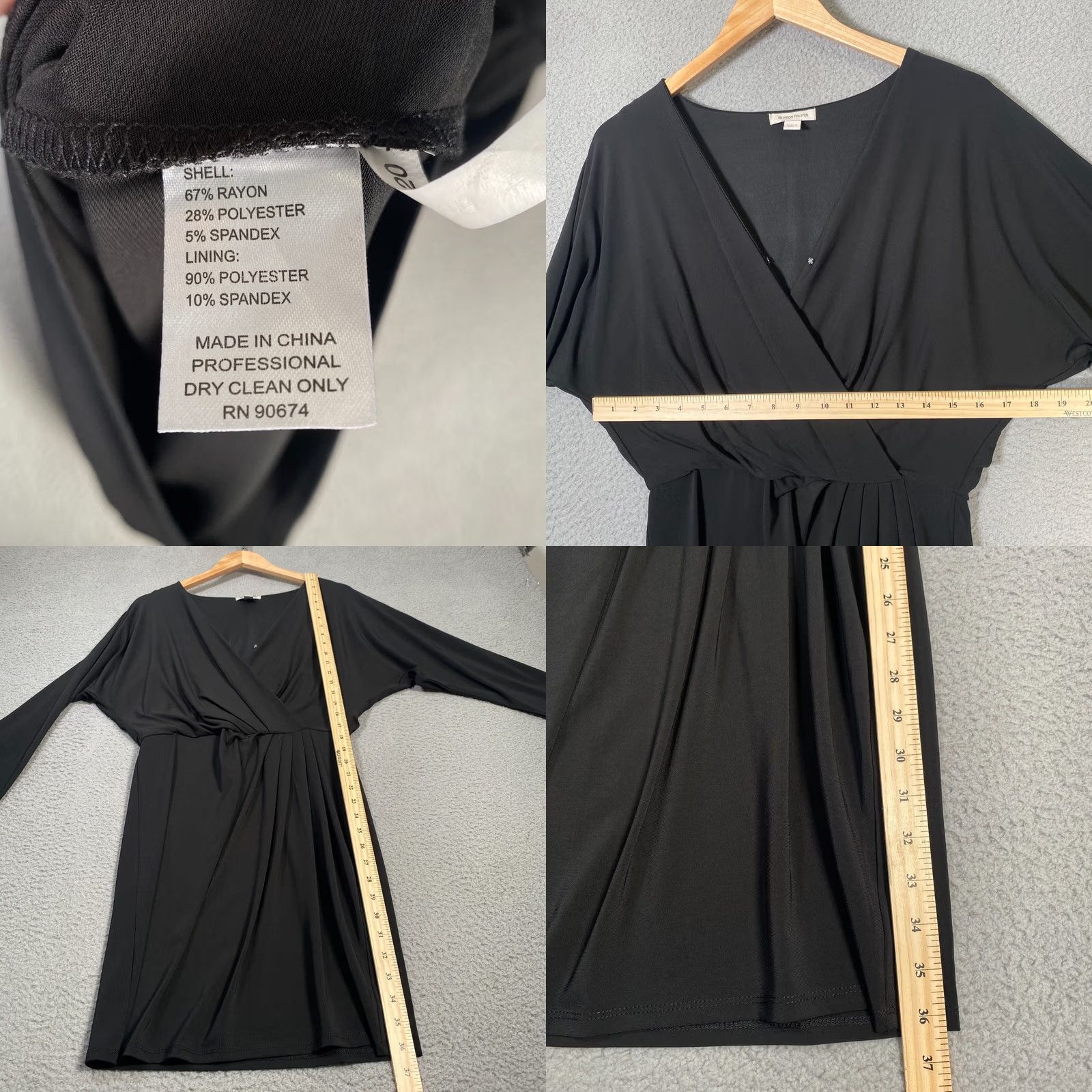 Boston Proper Boston Proper Womens Dress Black Drop Waist Knee Length V-Neck Long Sleeve Blouson Bodycon Sheath Casual Party/Cocktail Travel 6 Size M / US 6-8 / IT 42-44 - 8 Thumbnail