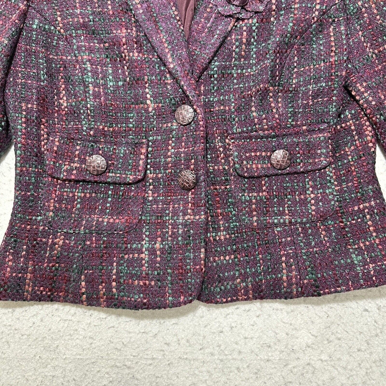 Other Kate Hill 6 Wool Blazer Purple Wooden Button Front Flower Size M / US 6-8 / IT 42-44 - 6 Thumbnail