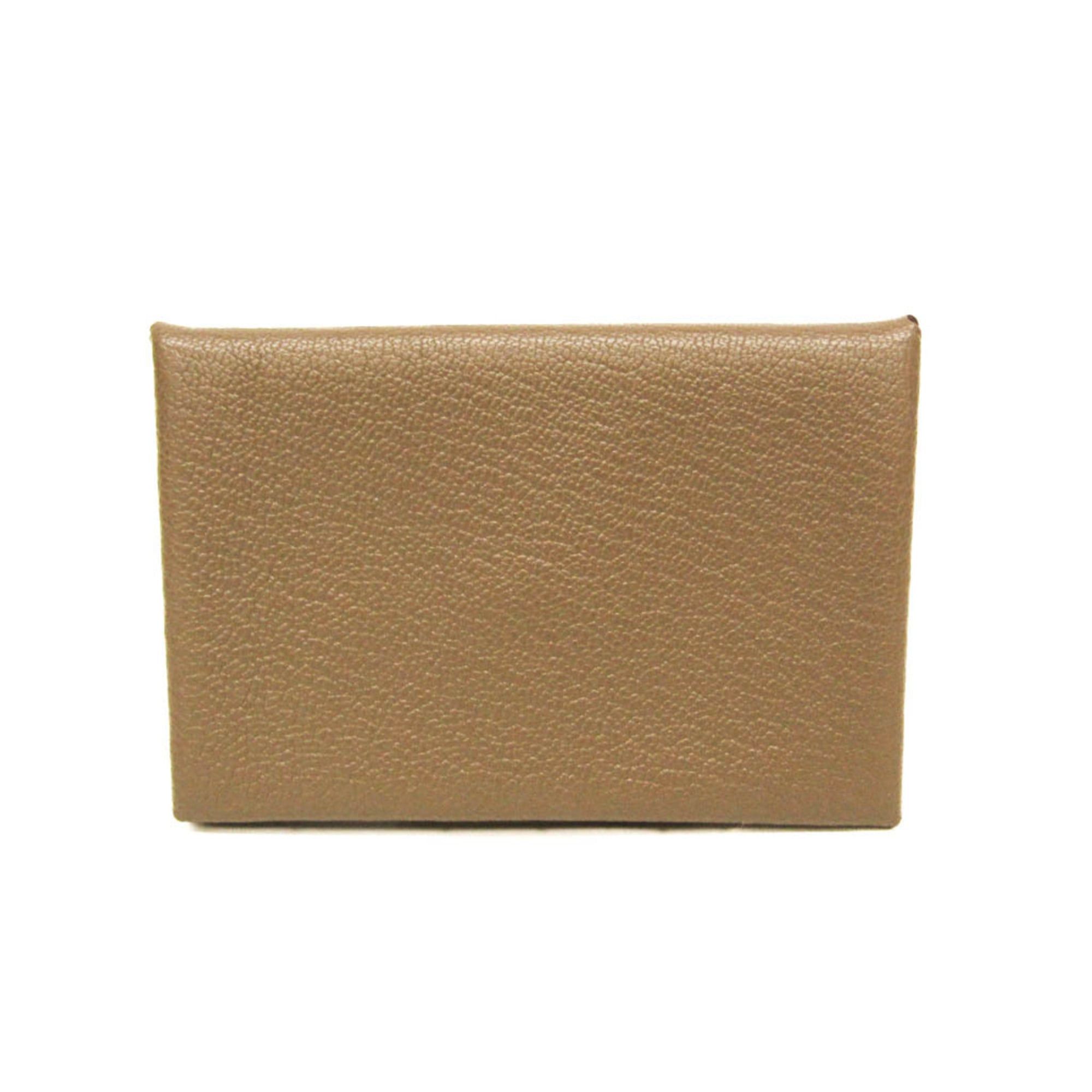 Hermes Hermes Calvi Chevre Leather Card Case Beige Brown Size ONE SIZE - 1 Thumbnail