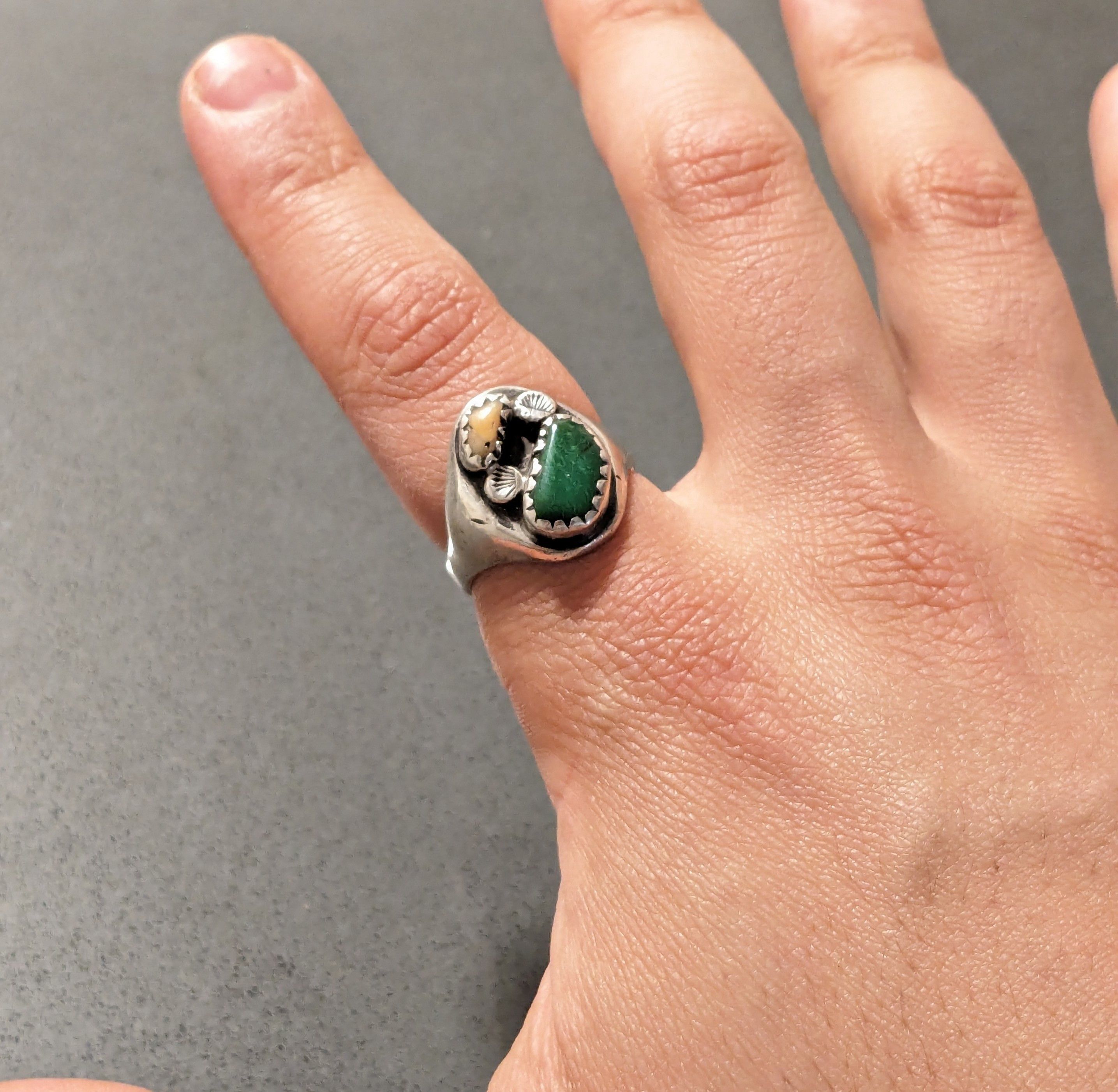 image of Avant Garde x Jewelry Vintage Sterling Silver Ring 10.25 Coral Jade Native Tribal, Men's