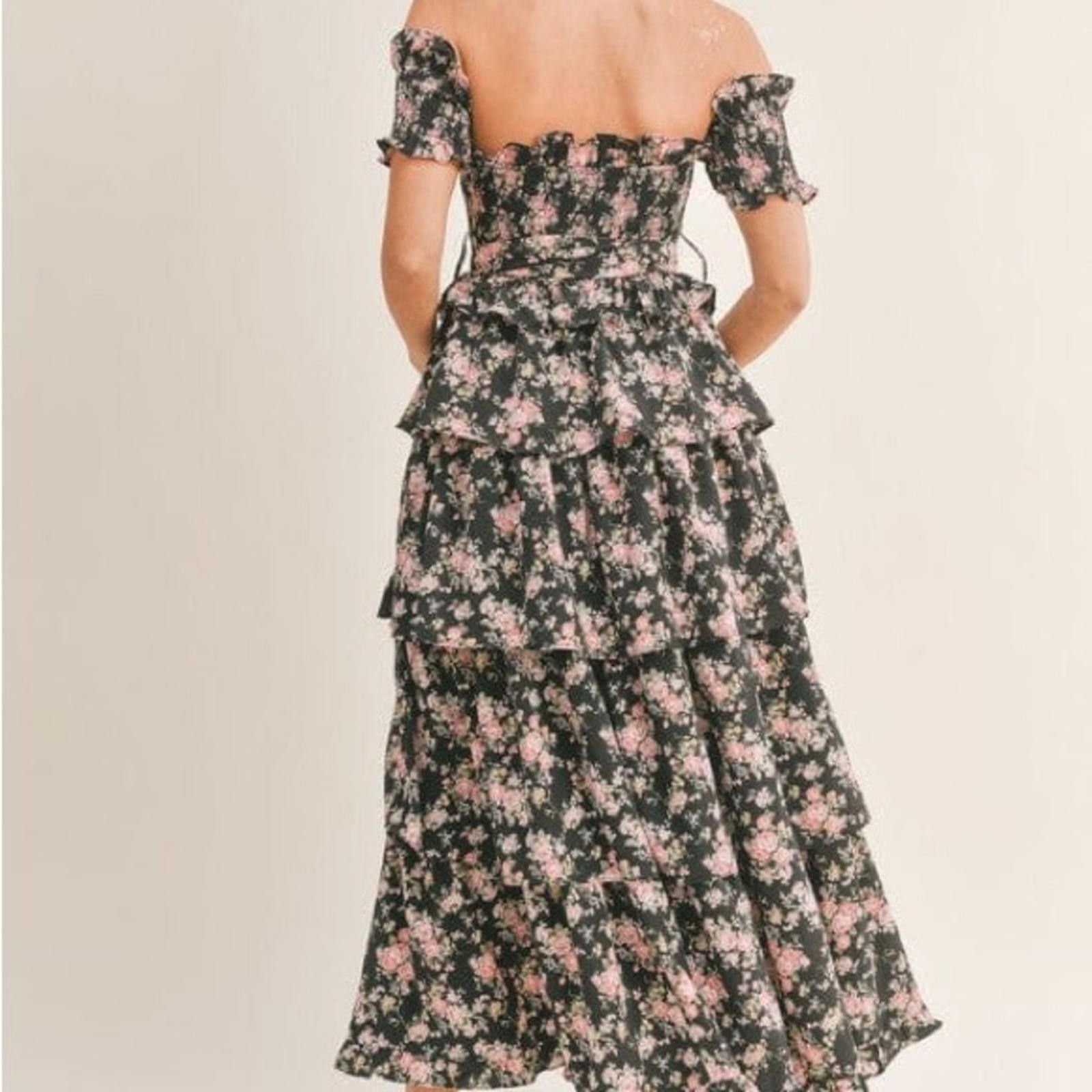 Designer Pink and White Off-Shoulder Ruffled Maxi Dress Size S / US 4 / IT 40 - 2 Thumbnail