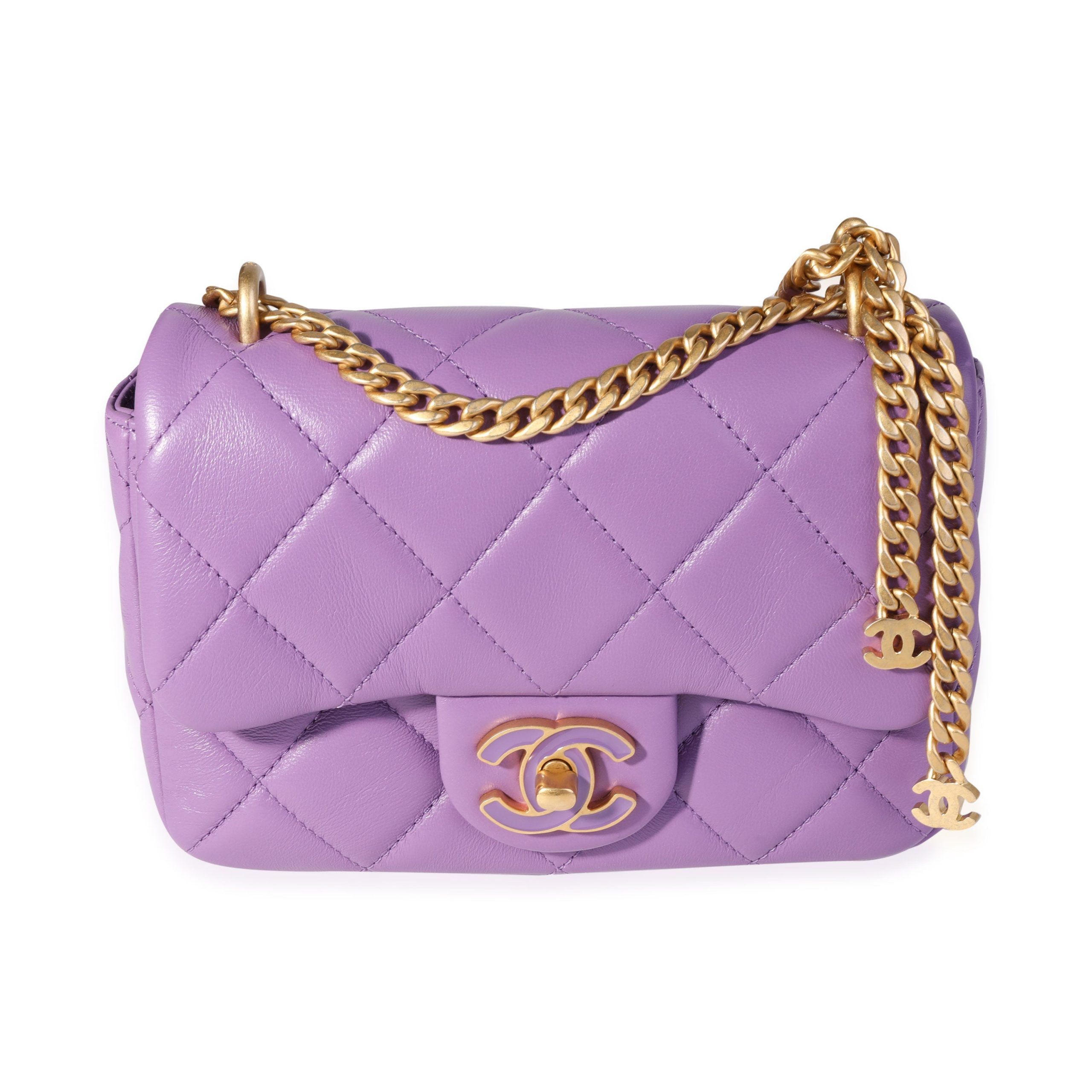 image of Chanel Purple Quilted Lambskin Mini Square Chain Flap Bag, Women's