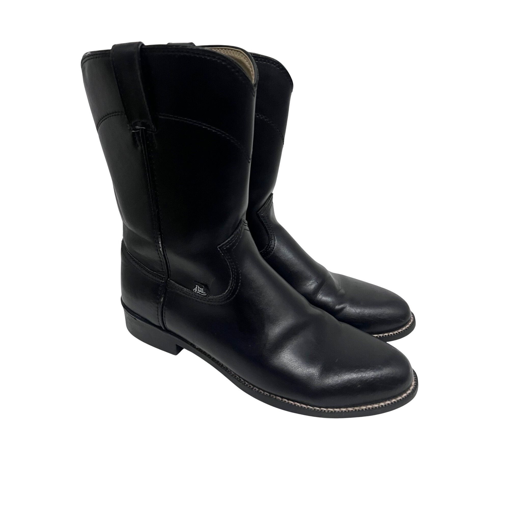 Justin Boots Justin Basics Mens Black Leather Western Cowboy Roper Boots Size US 10 / EU 43 - 1 Thumbnail