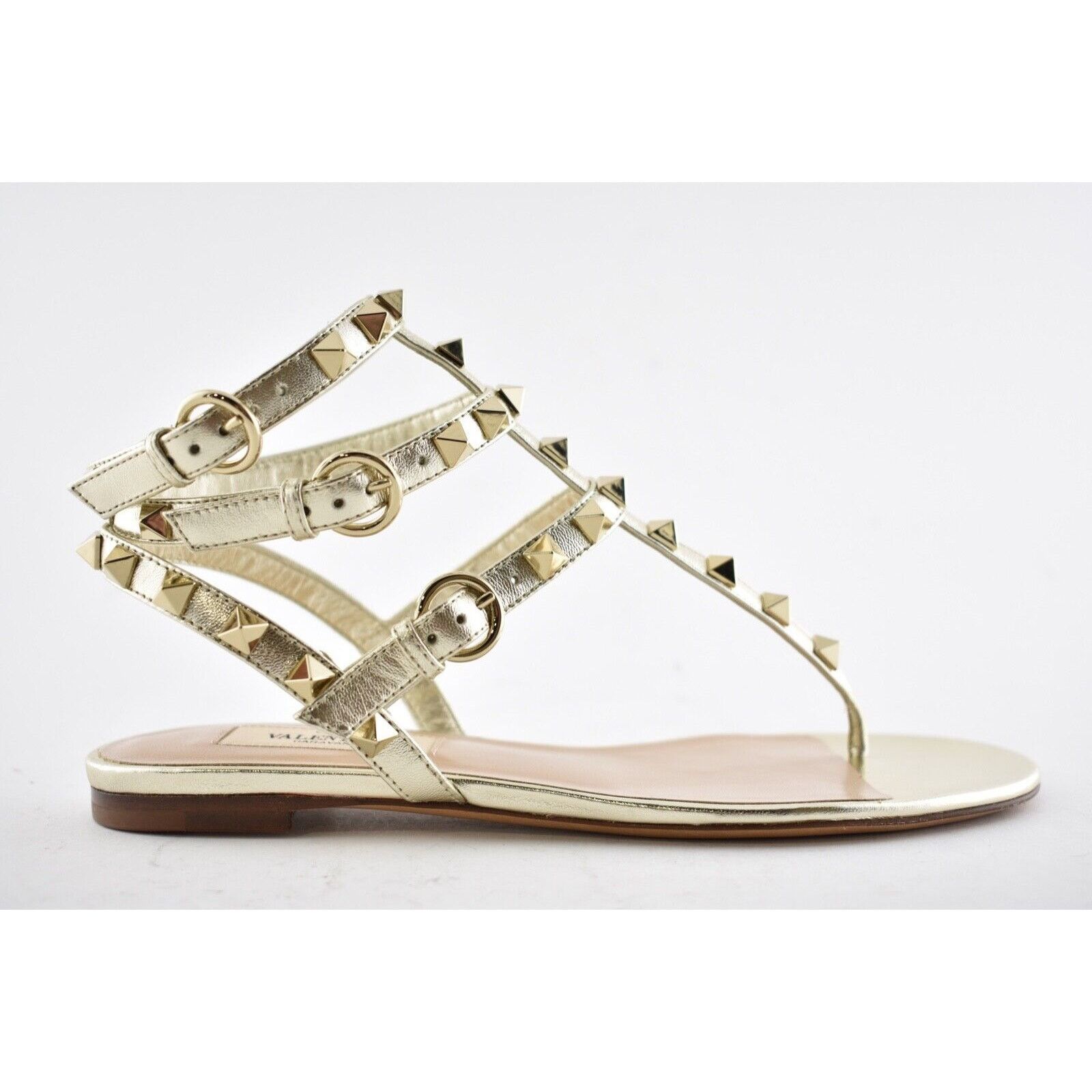 Valentino Valentino Rockstud P18 Gold Leather Triple Ankle Strap Size US 5 / IT 35 - 2 Thumbnail